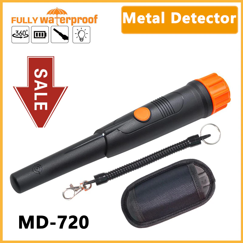 Metal detector handheld md-720 underwater waterproof pinpointer 360° search portable metal detector rod for treasure hunting