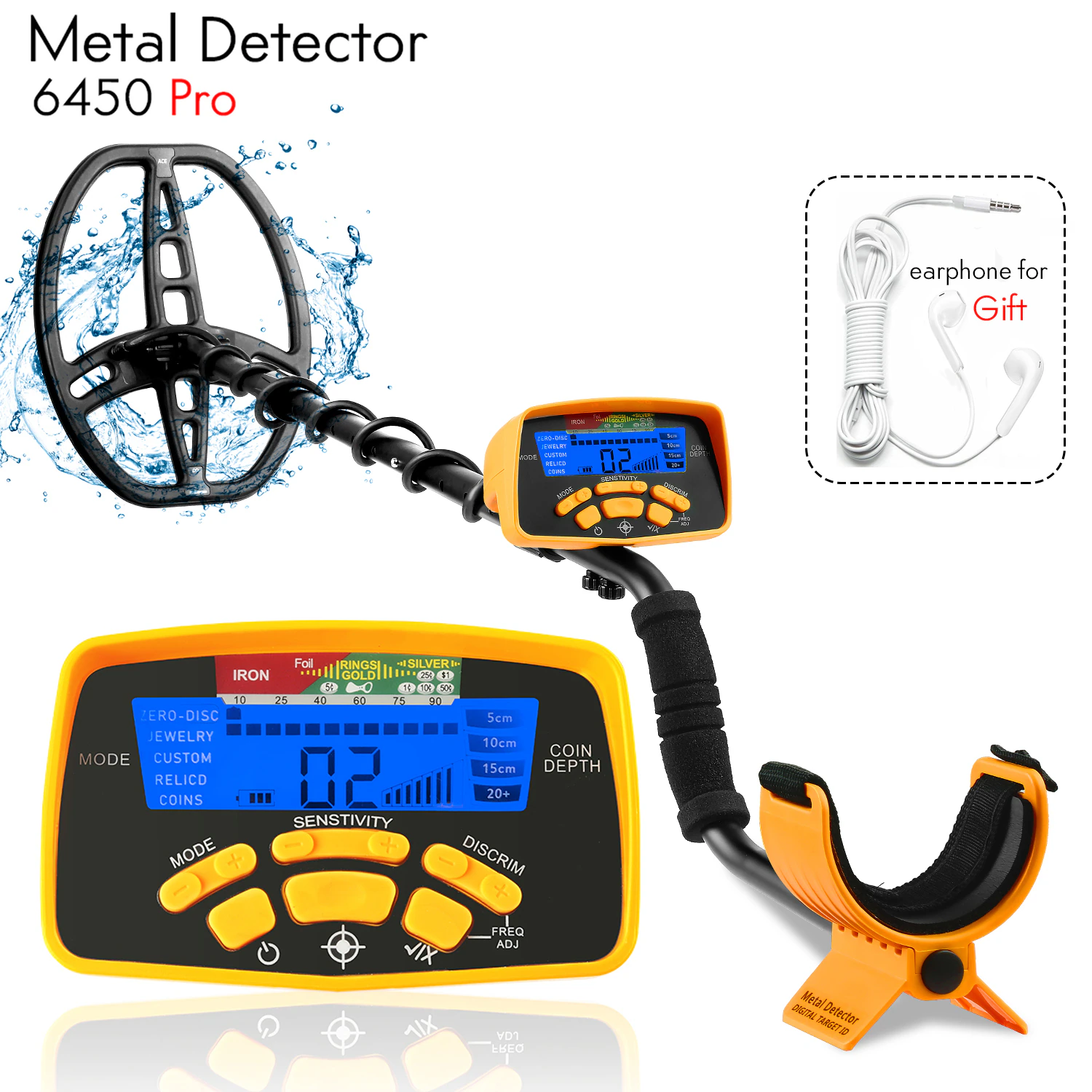 Professional underground metal detector 6450 ip68 waterproof coil for treasure search detector de metais pinpointing positioning