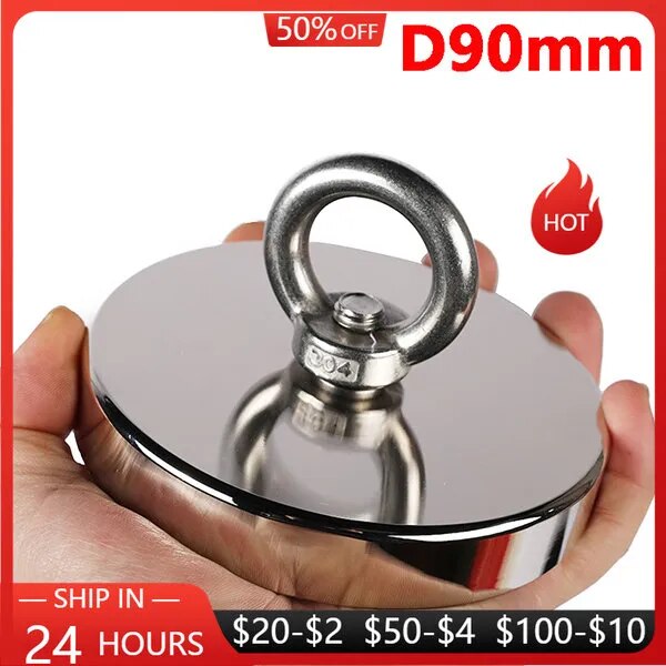 Xfn super strong fishing magnet heavy duty powerful neodymium magnet n52 with countersunk hole eyebolt for salvage magnetic pot