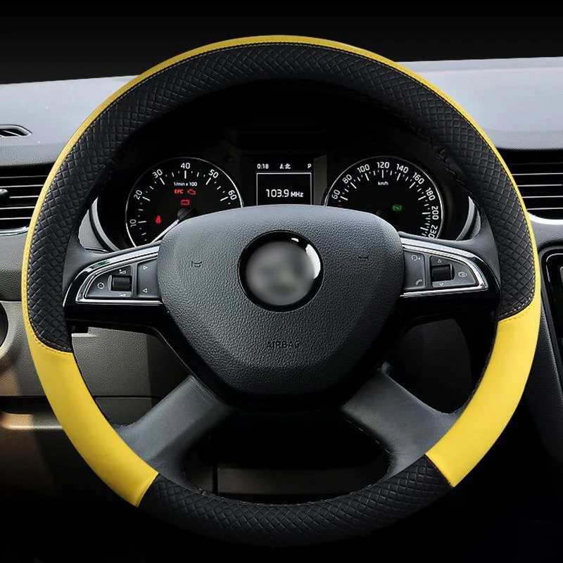 Leather car steering wheel cover leather braid on the steering wheel for skoda superb 1 2 3 kodiaq / kodiaq gt auto accessories