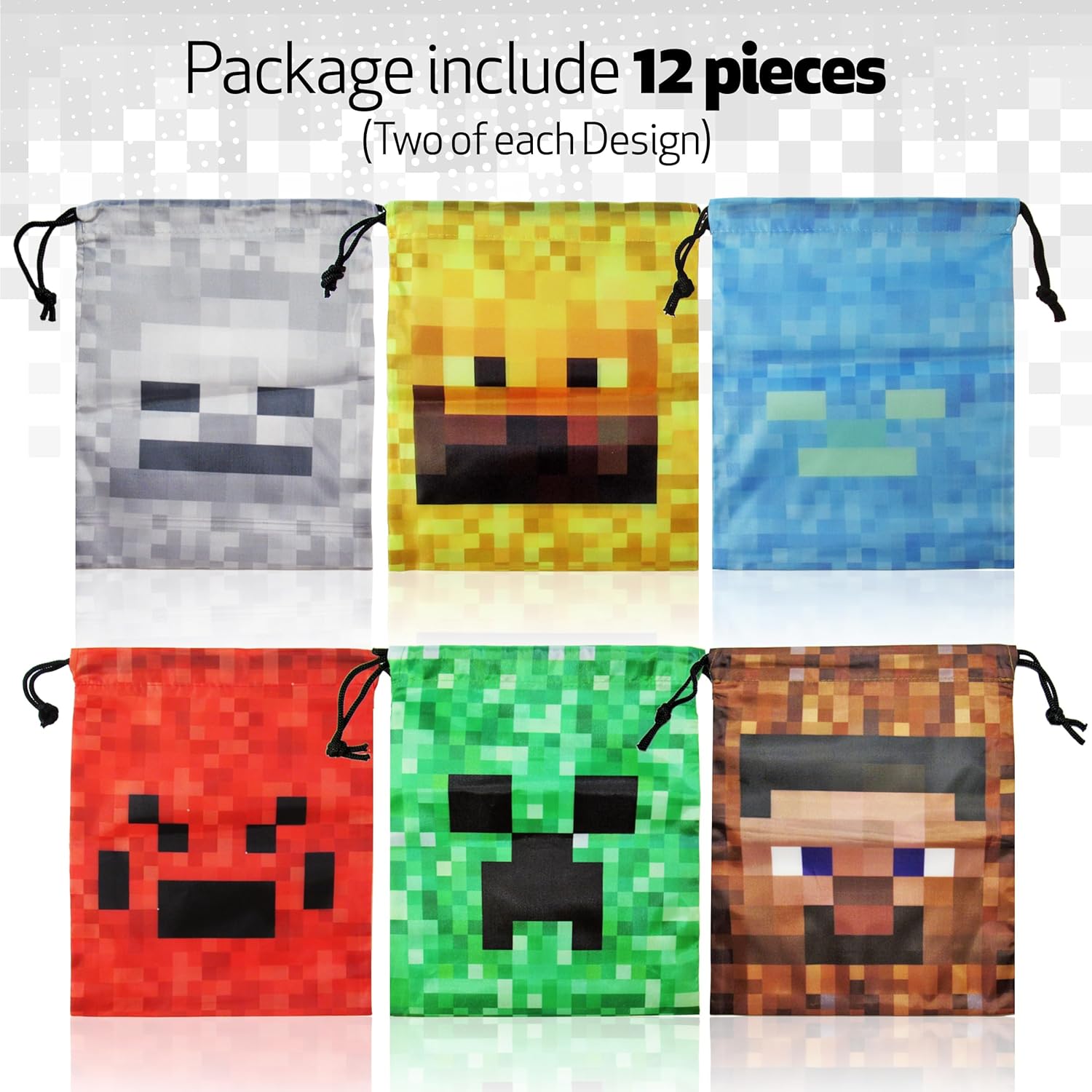 Minecraft-Theme Party Favor Bags, Pixel Birthday Decorations, Pixel ...