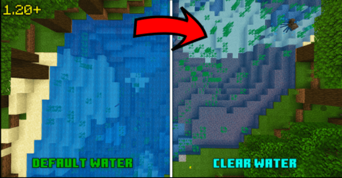 Clear Water Texture Pack (1.21, 1.20) – Night Vision, Support RenderDragon