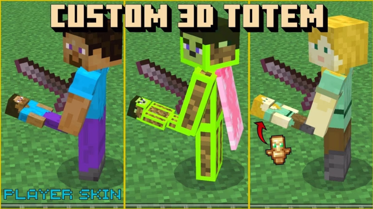 Custom 3d totem resource pack (1. 20) – with custom player skin for mcpe/bedrock