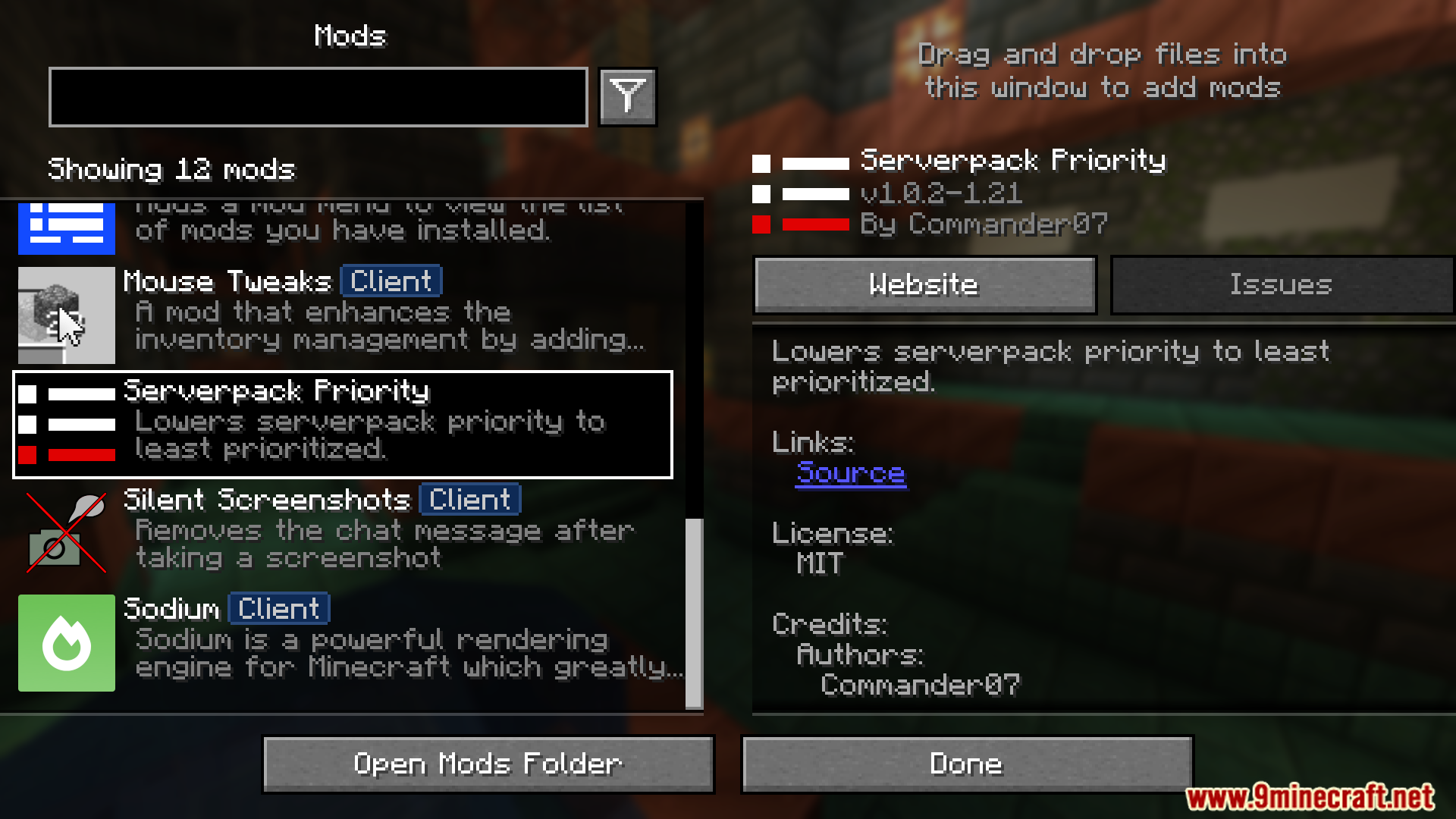 Serverpack Priority Mod (1.21.11, 1.20.1) – Lowers Server Pack Priority