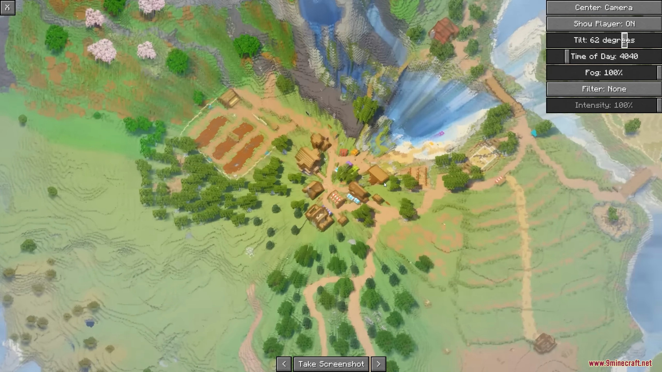 Picture Mode Mod (26.1.1, 1.20.1) – Capture Isometric Screenshots Easily 3 Aerial view farming village with river