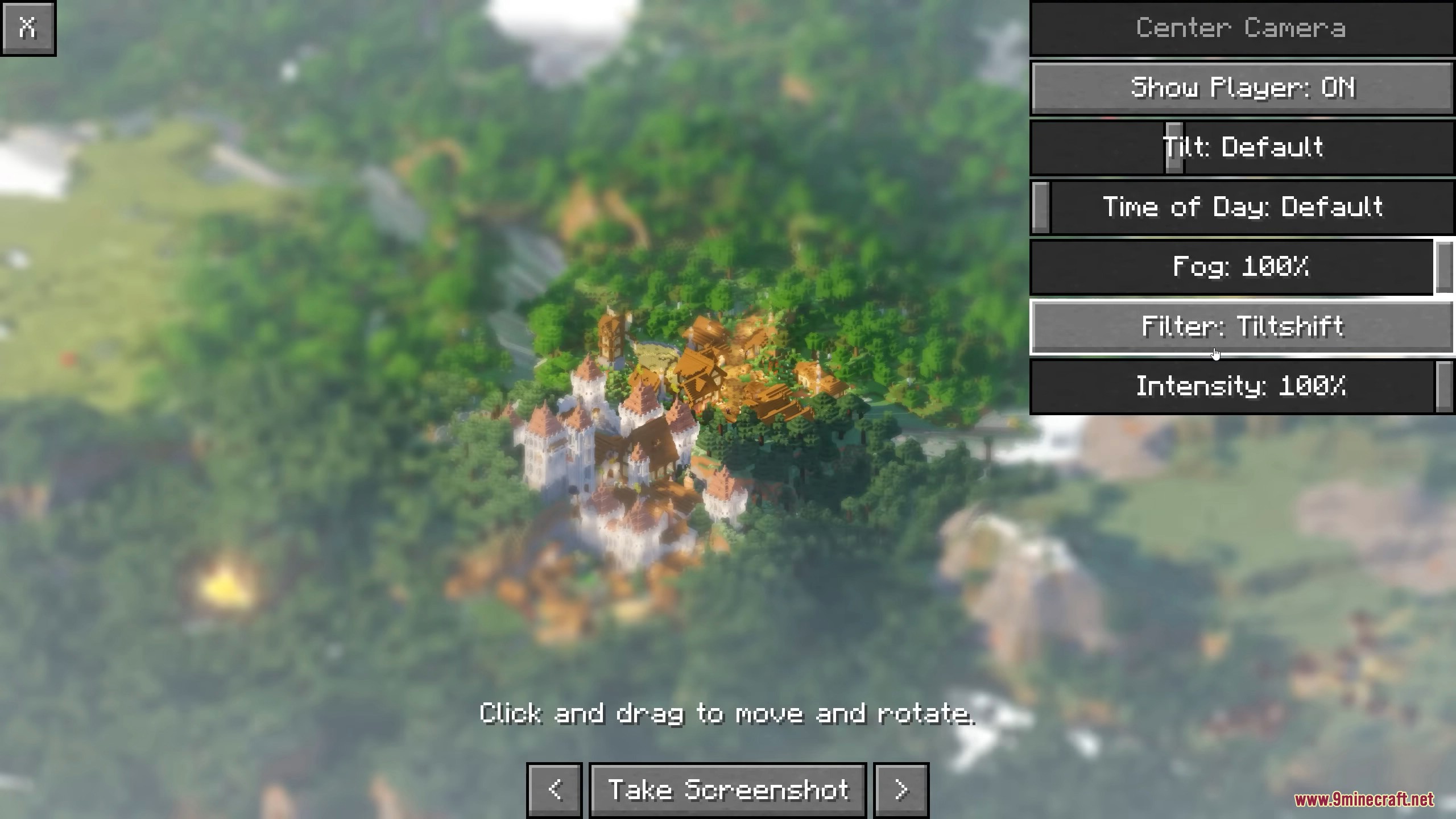 Picture Mode Mod (26.1.1, 1.20.1) – Capture Isometric Screenshots Easily 9 Aerial view forest village with tiltshift filter