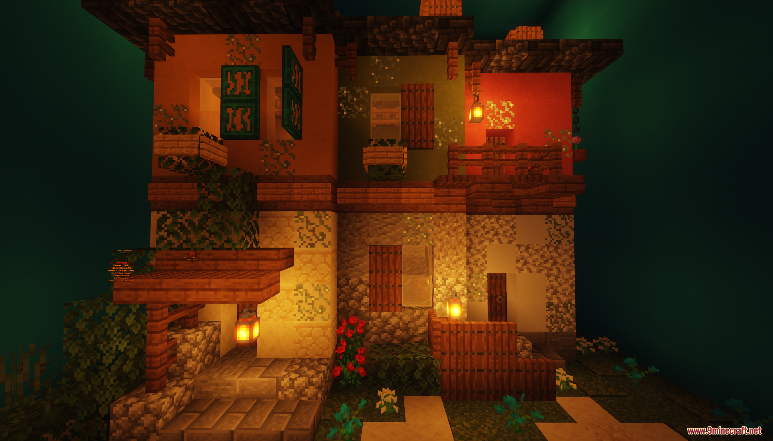 Button Quest Map (26.1.2, 1.20.1) – The Mythical Realms 7 Cozy two story minecraft house with balcony and hanging vines