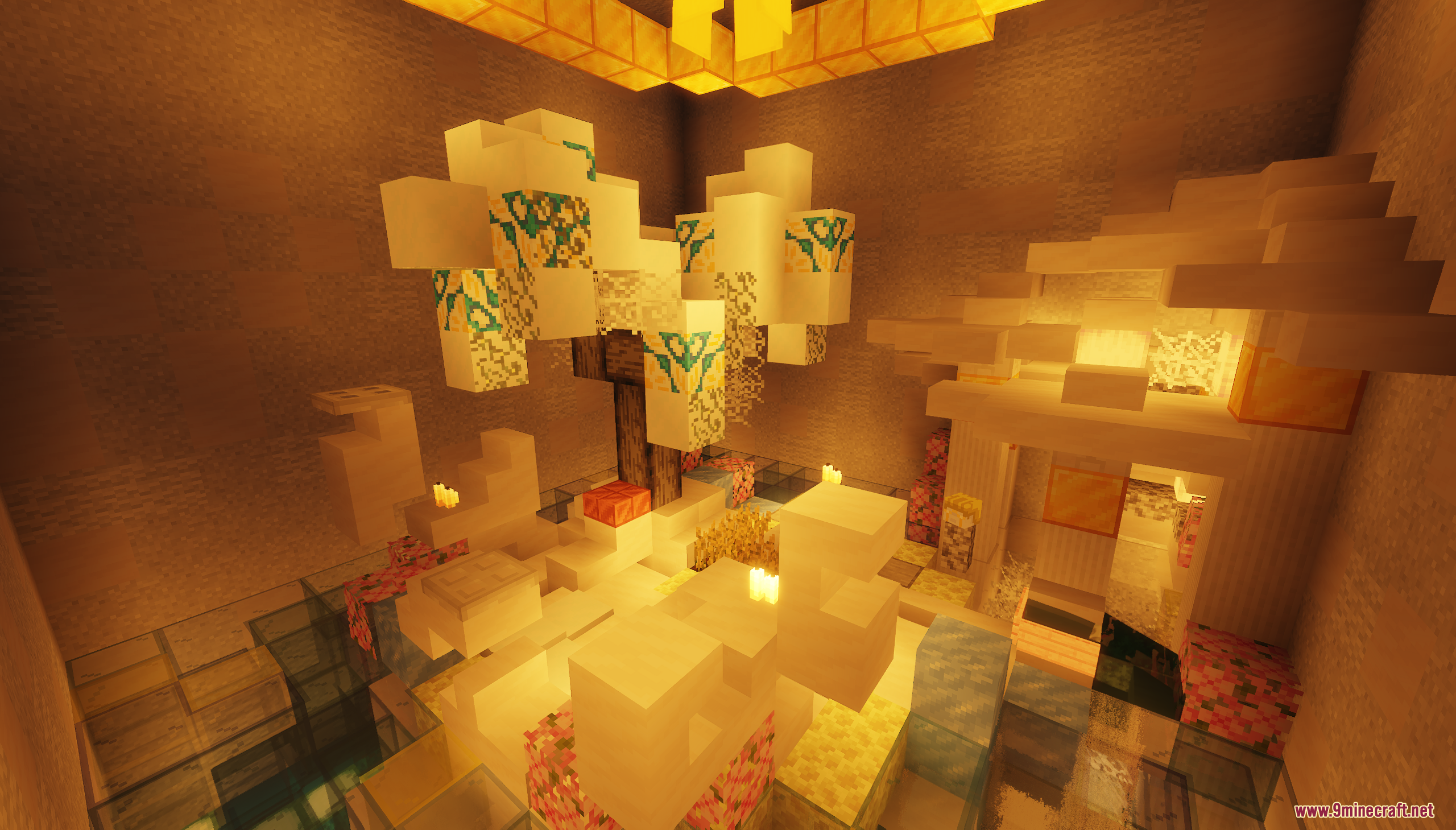 Button Quest Map (26.1.2, 1.20.1) – The Mythical Realms 9 Custom white block tree inside a room with glass floor
