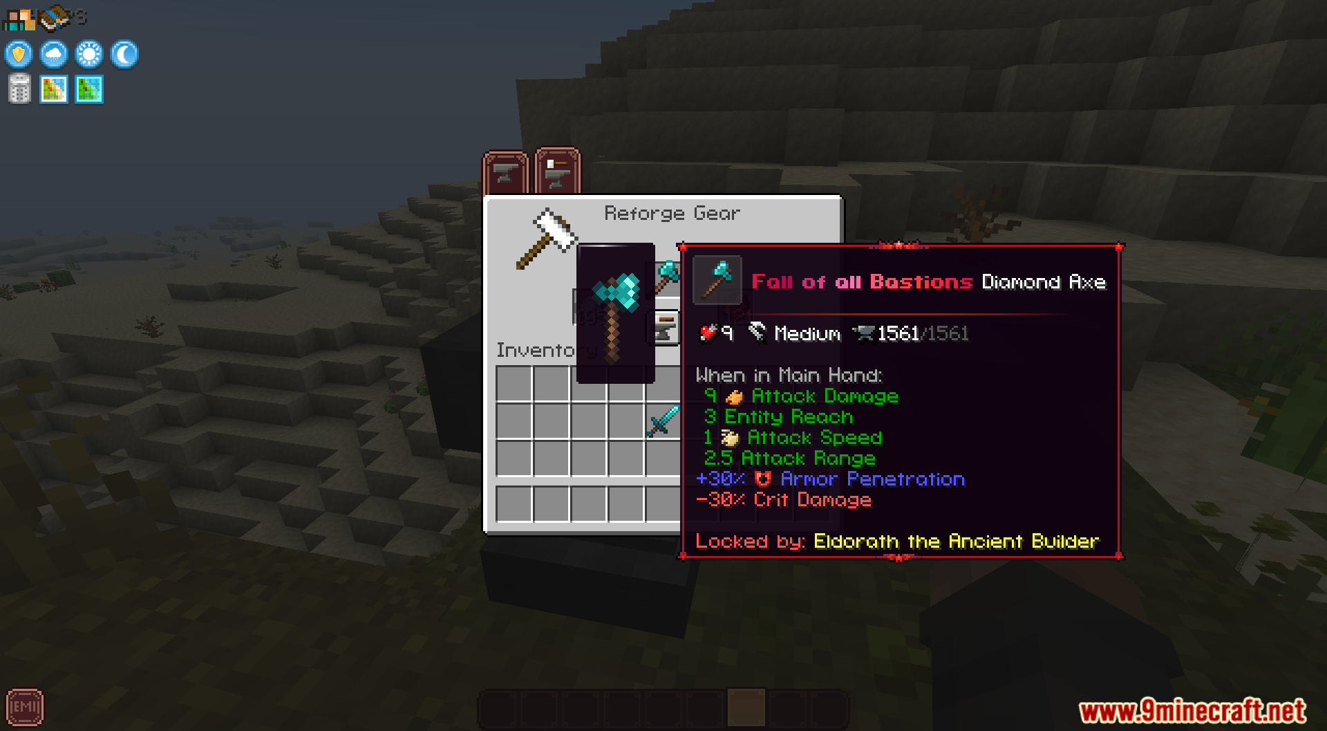 Reforged diamond axe displaying armor penetration and negative crit damage stats