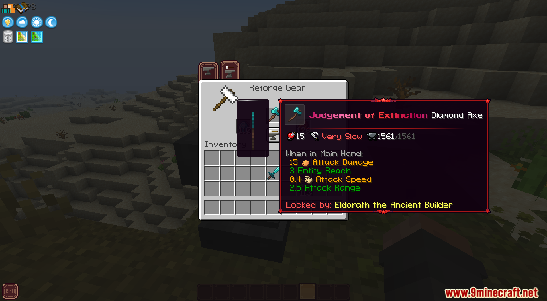 Judgement of extinction diamond axe showing high attack damage in menu
