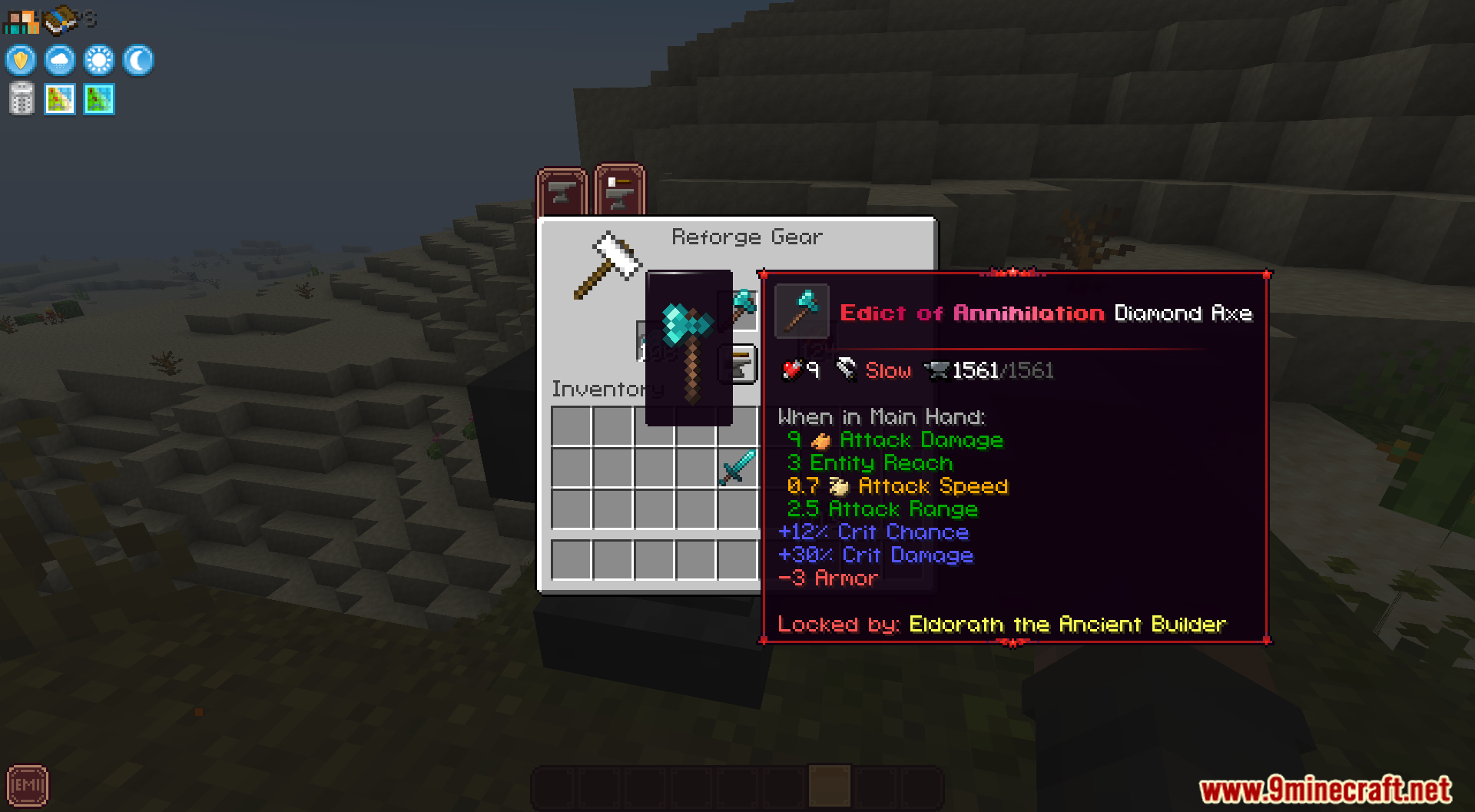 Using the echelon linggango variant reforge menu to upgrade a diamond axe