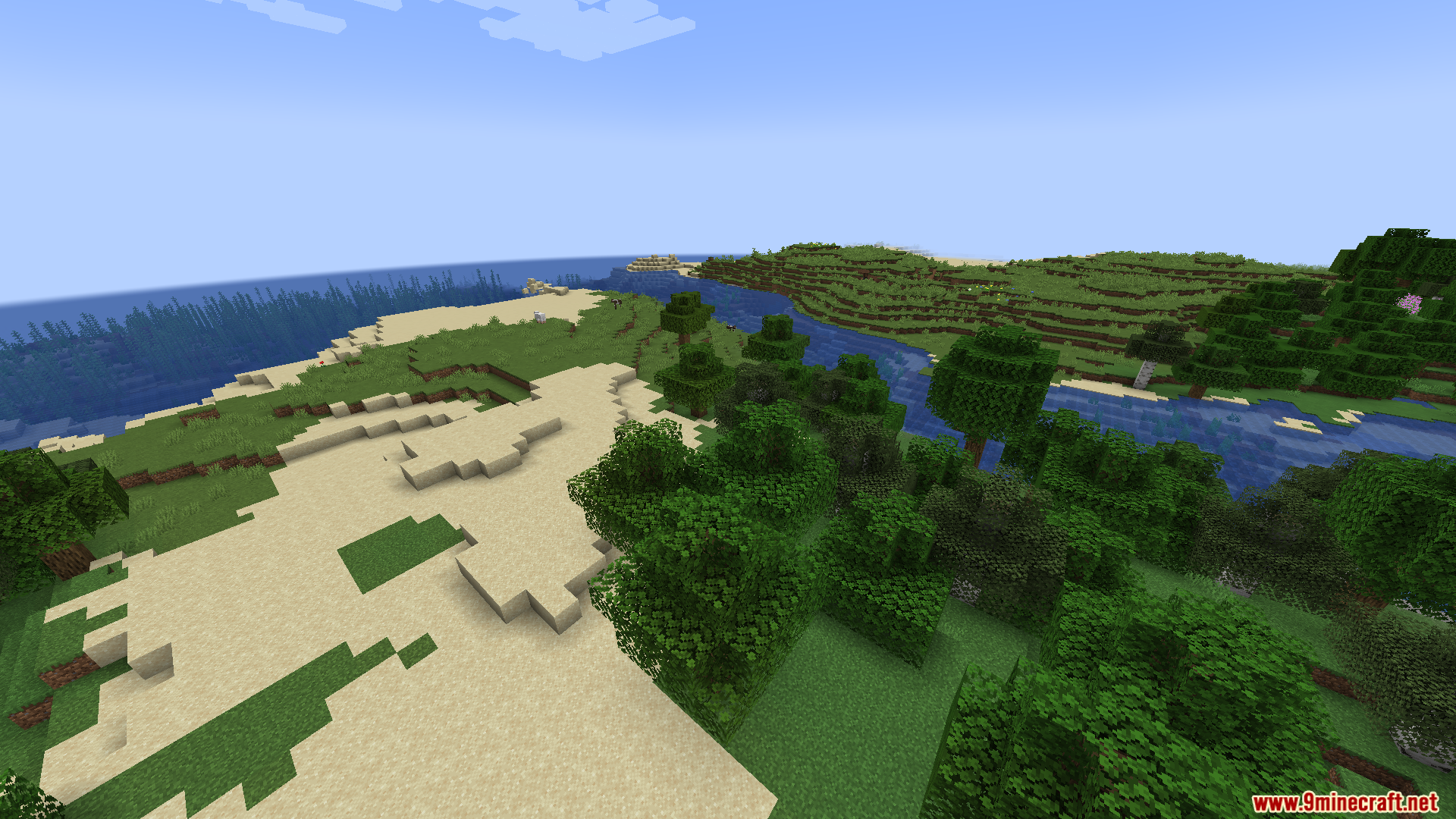 Ender Io Custom Capacitors Mod (1.21.1, 1.20.1) – Adds Custom Capacitor Tiers 5 A standard minecraft landscape view with a river sand and trees
