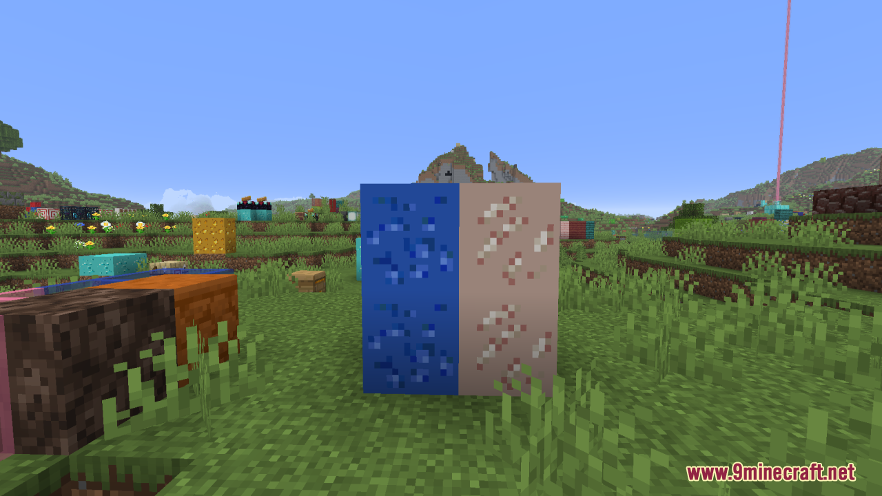 Glow Up – Emissive Ores Resource Pack (1.21.11, 1.20.1) – Makes Modded Ores Glow Brightly 14 Blue and pink modded ore blocks displaying custom glowing textures