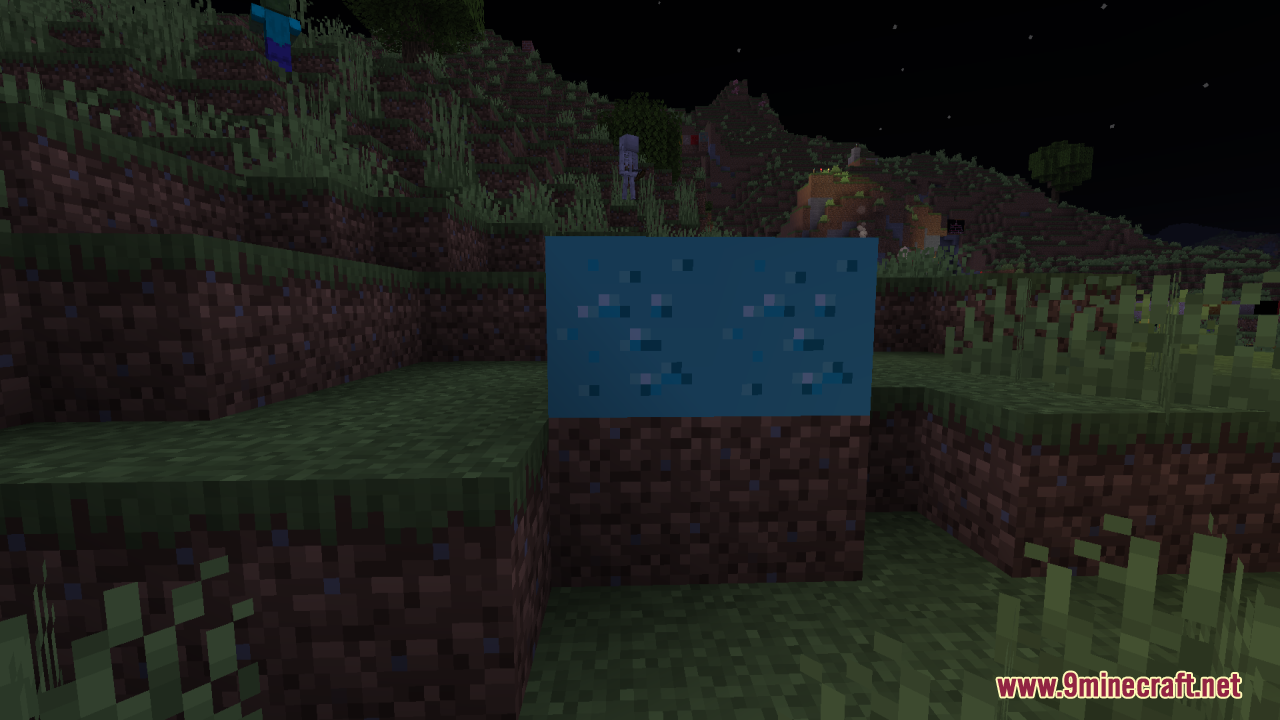 Glow Up – Emissive Ores Resource Pack (1.21.11, 1.20.1) – Makes Modded Ores Glow Brightly 4 Two glowing diamond ore blocks on dirt at night