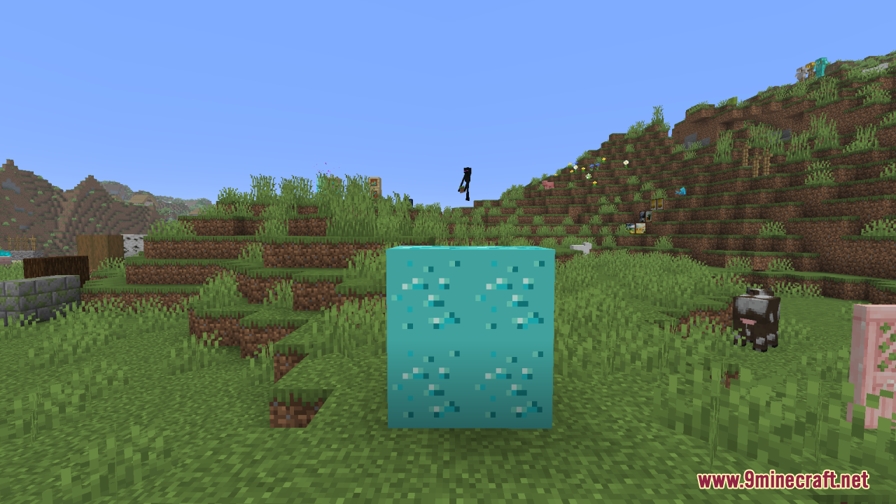 Glow Up – Emissive Ores Resource Pack (1.21.11, 1.20.1) – Makes Modded Ores Glow Brightly 10 Large glowing diamond ore block placed in a grassy field