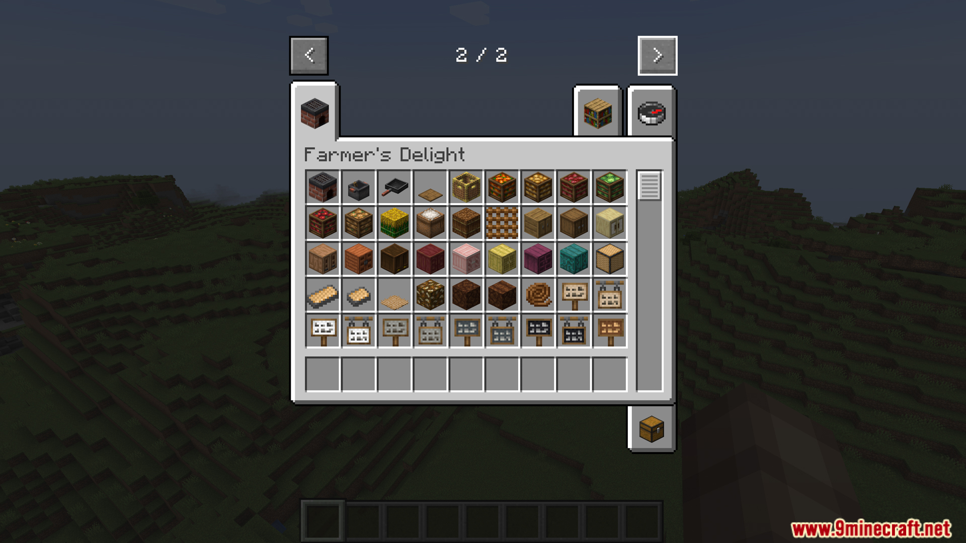 Creative inventory showing various cooking blocks and items from the mod