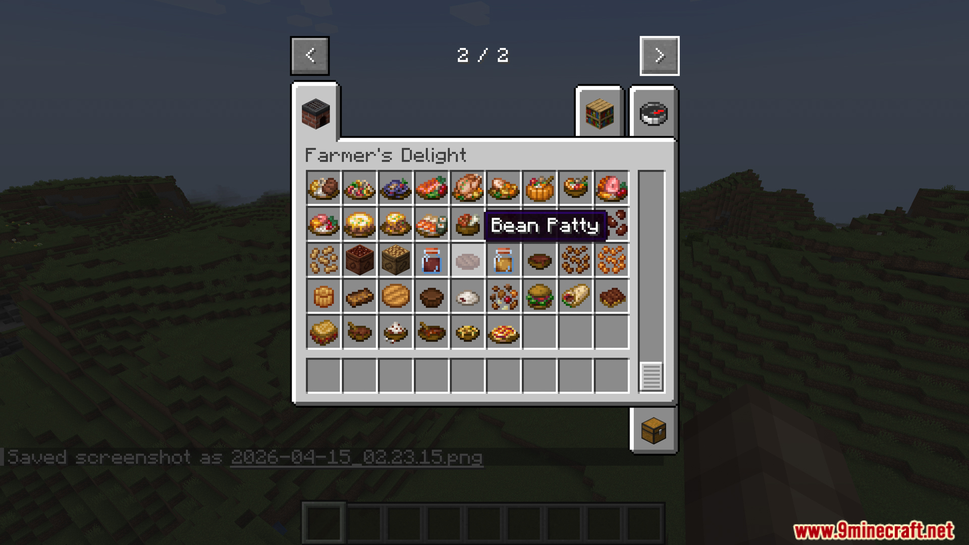 Player hovering over a bean patty item in the creative inventory