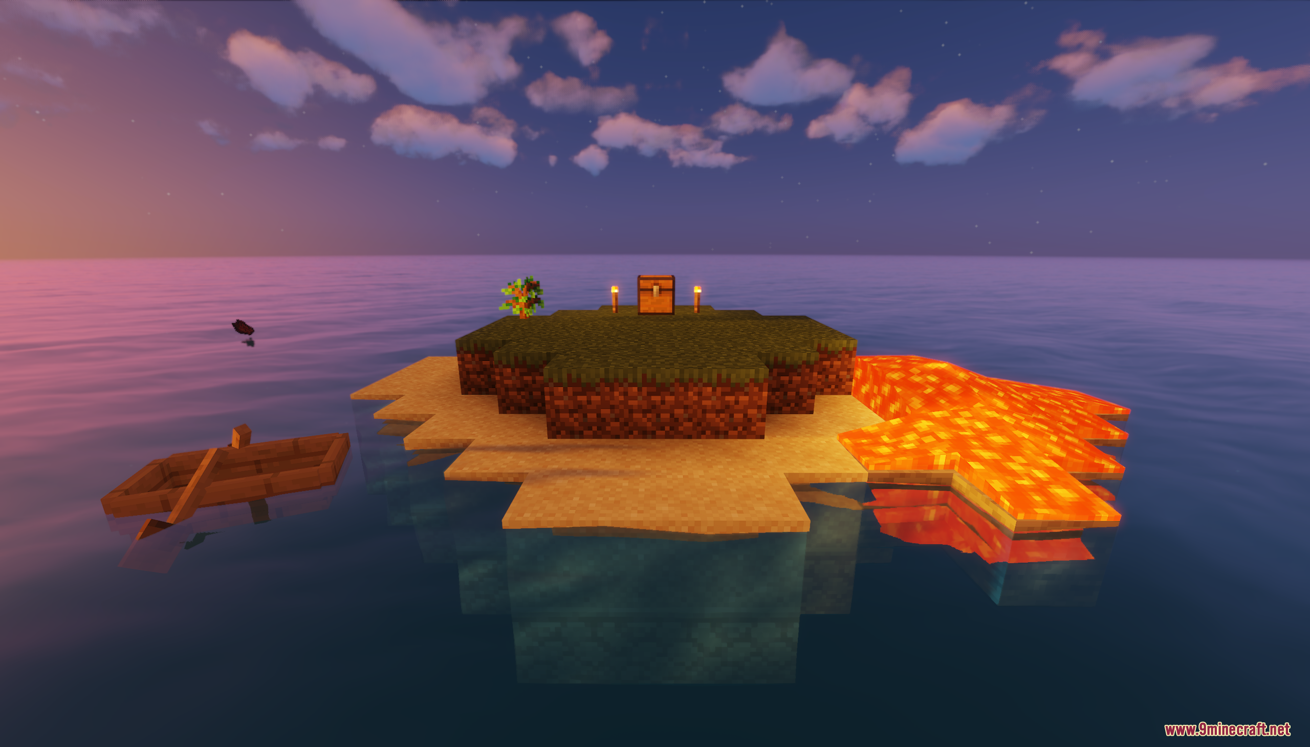 Lonely Island Map (26.1.2, 1.20.1) – Survive On A Single Island 9 Expanded survival island featuring a chest boat torches and flowing lava