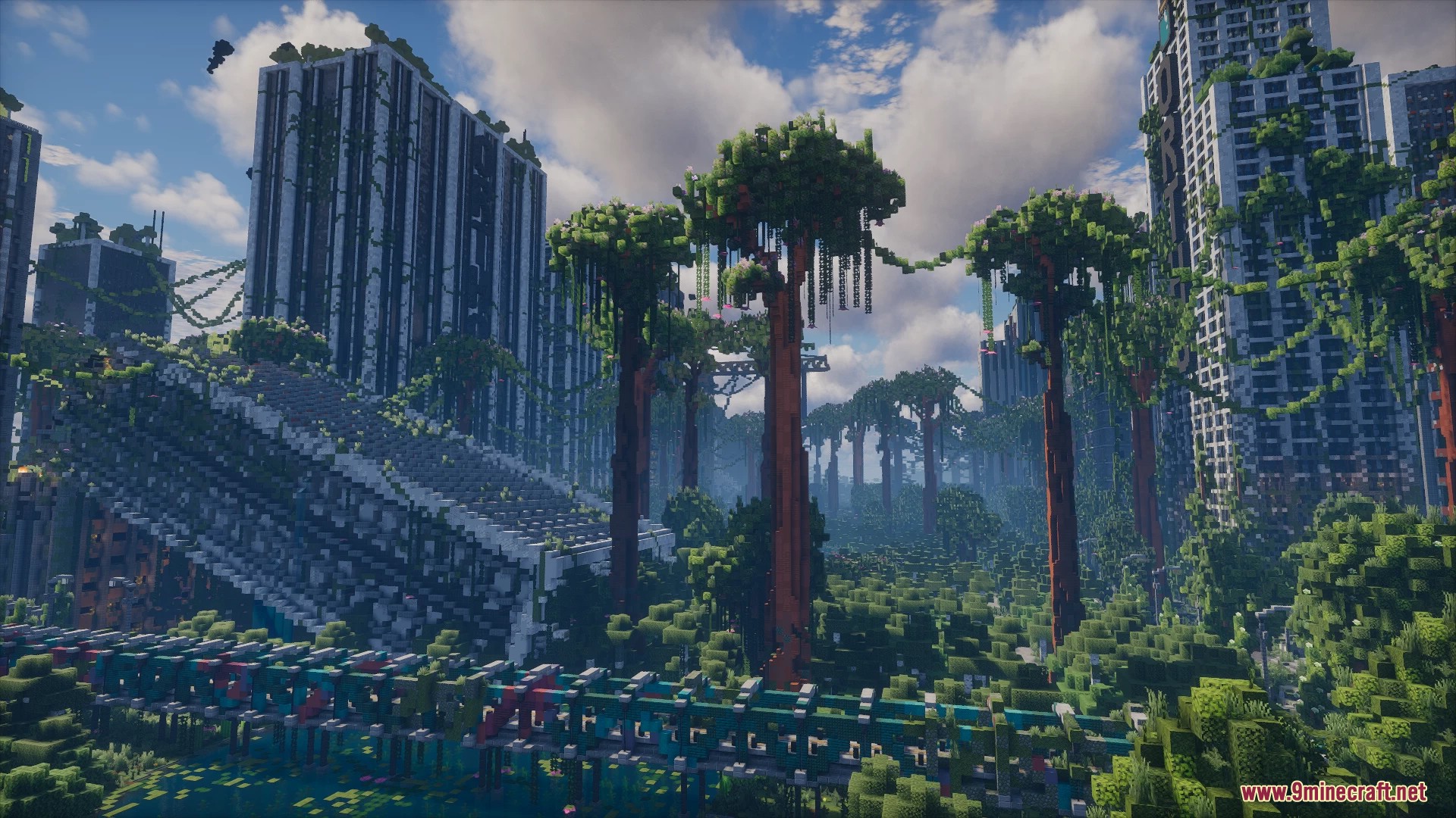 Mosslorn Abandoned Overgrown City With Lore Map (26.1.2, 1.20.1) – Overgrown Ruined City 18 Massive ruined skyscrapers and giant trees in an overgrown city