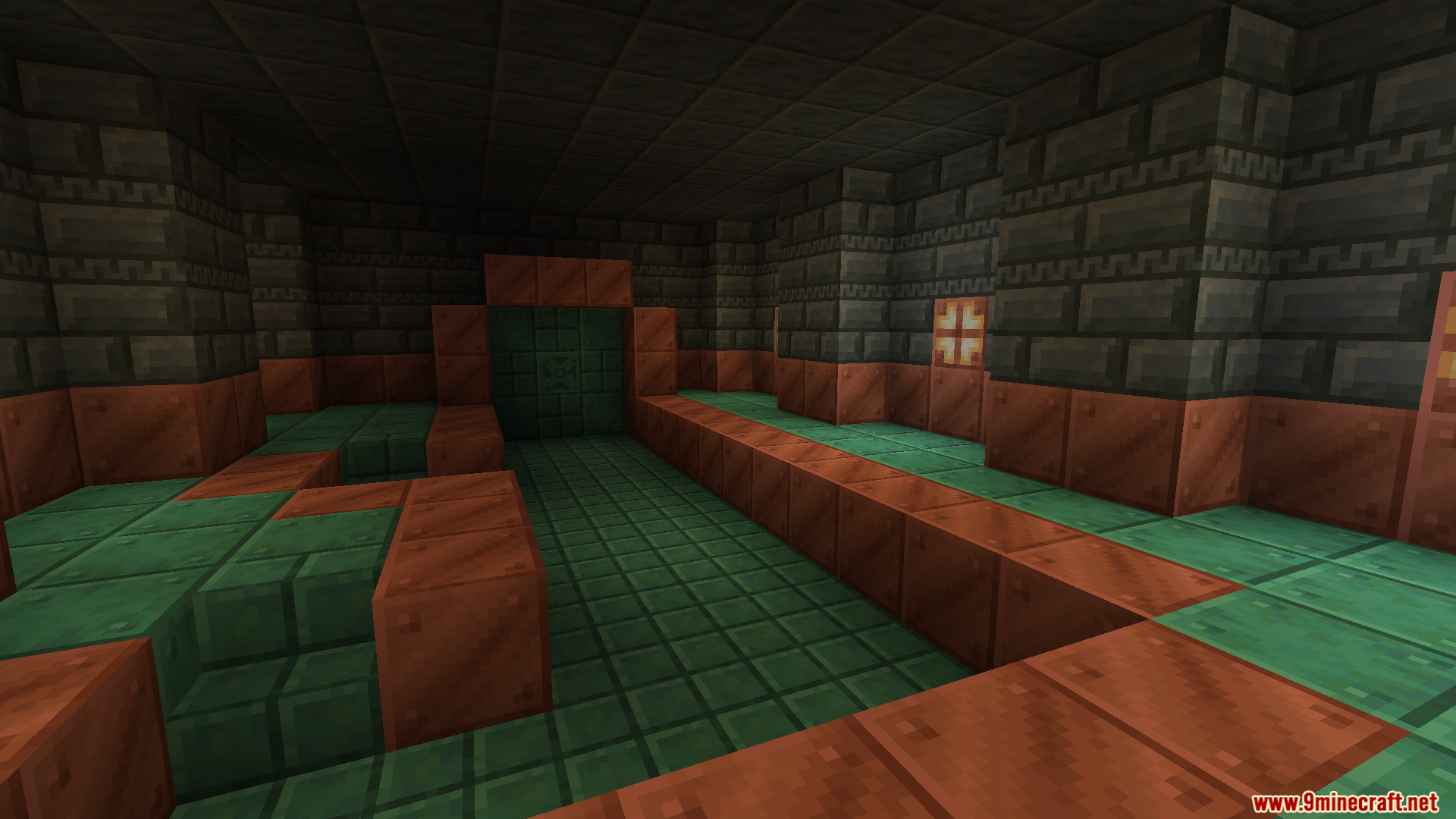 New Trials Mod (1.20.1) – Adds Trial Chambers And New Mobs 12 Trial chamber room interior showing tuff bricks and various copper blocks