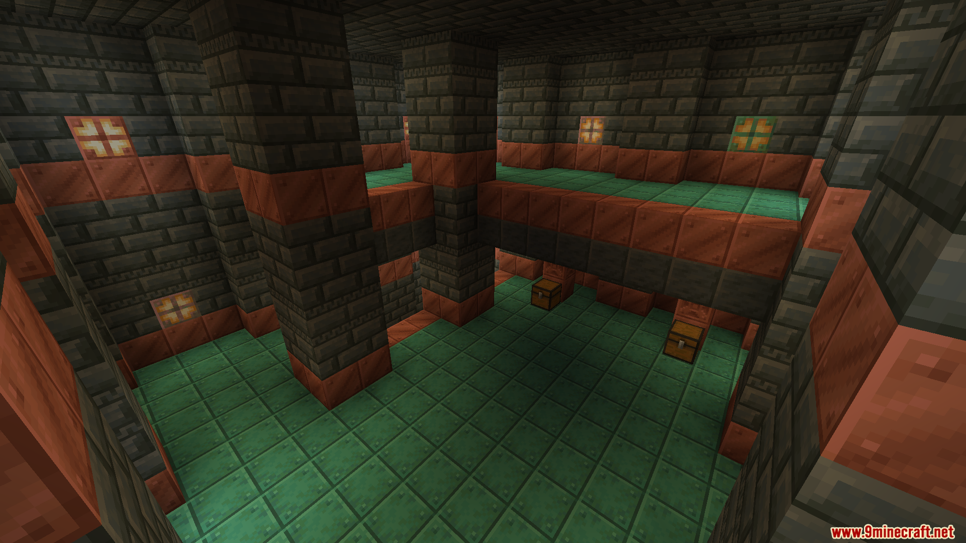 New Trials Mod (1.20.1) – Adds Trial Chambers And New Mobs 4 Interior view of a trial chamber with copper and tuff blocks