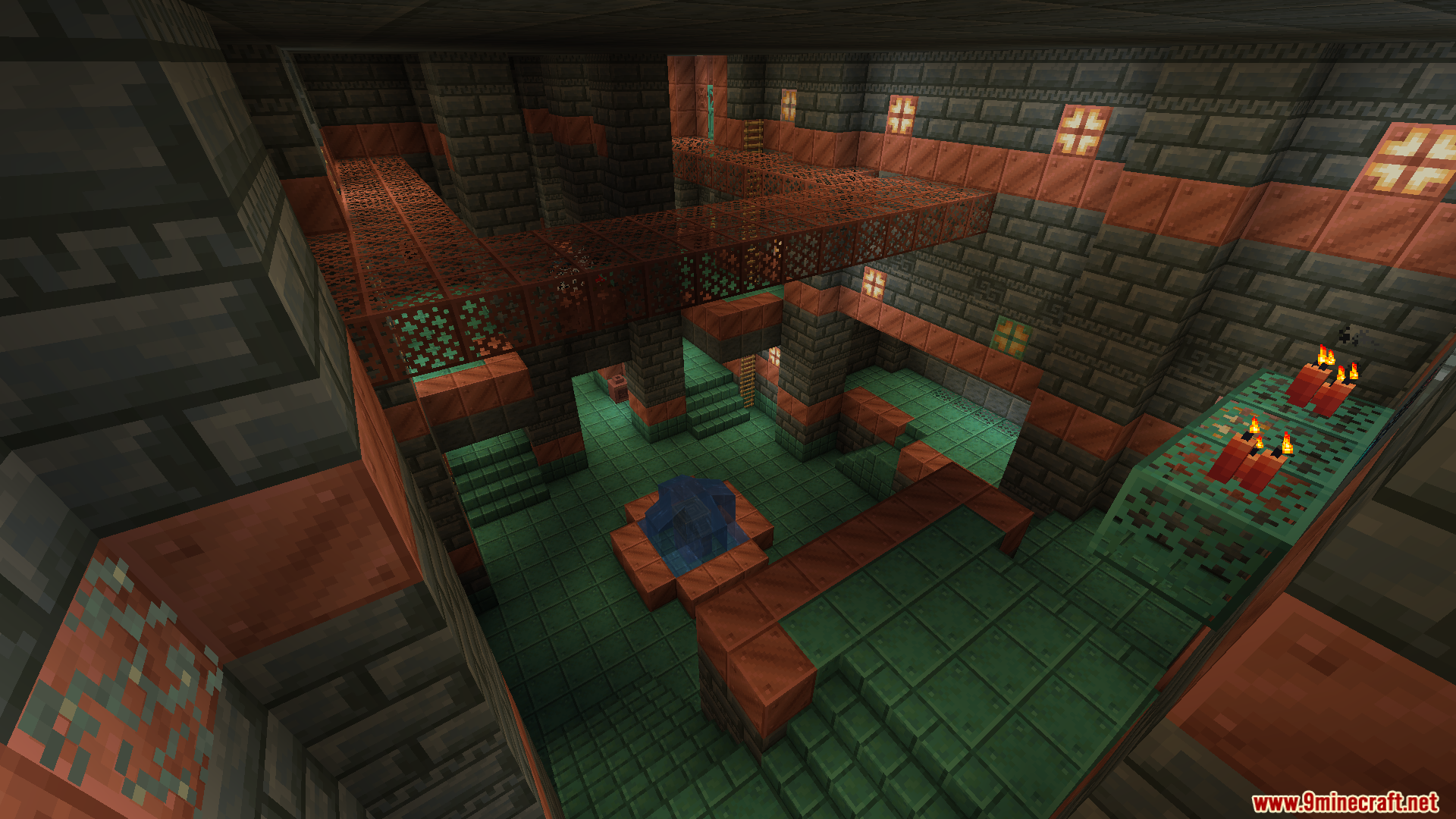 New Trials Mod (1.20.1) – Adds Trial Chambers And New Mobs 6 Large trial chamber room with copper grate bridges and tuff bricks