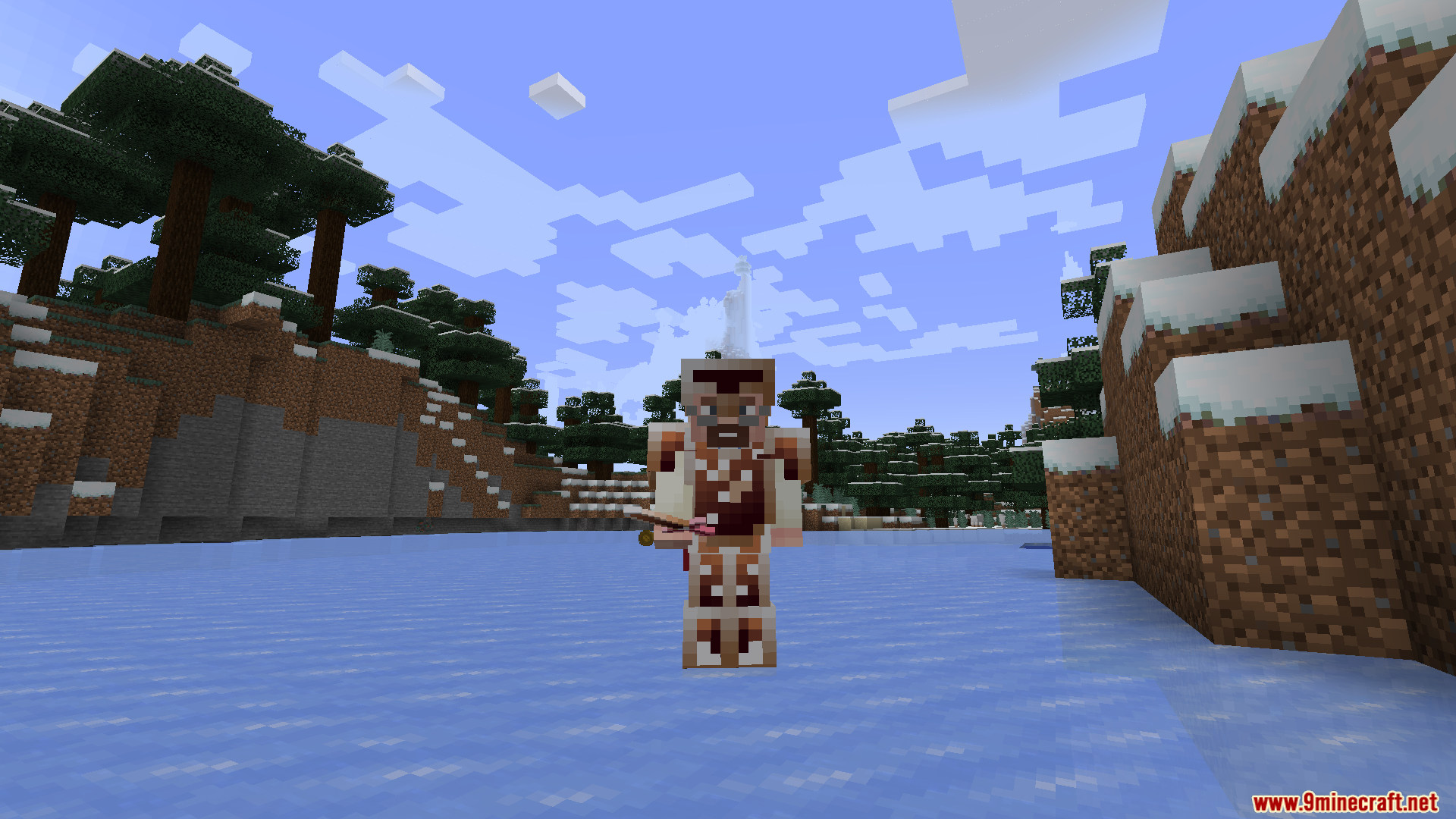 Pixie Co Mod (1.20.1) – Earn Coins And Buy Upgrades 4 Player wearing full cafe armor set while holding a custom sword