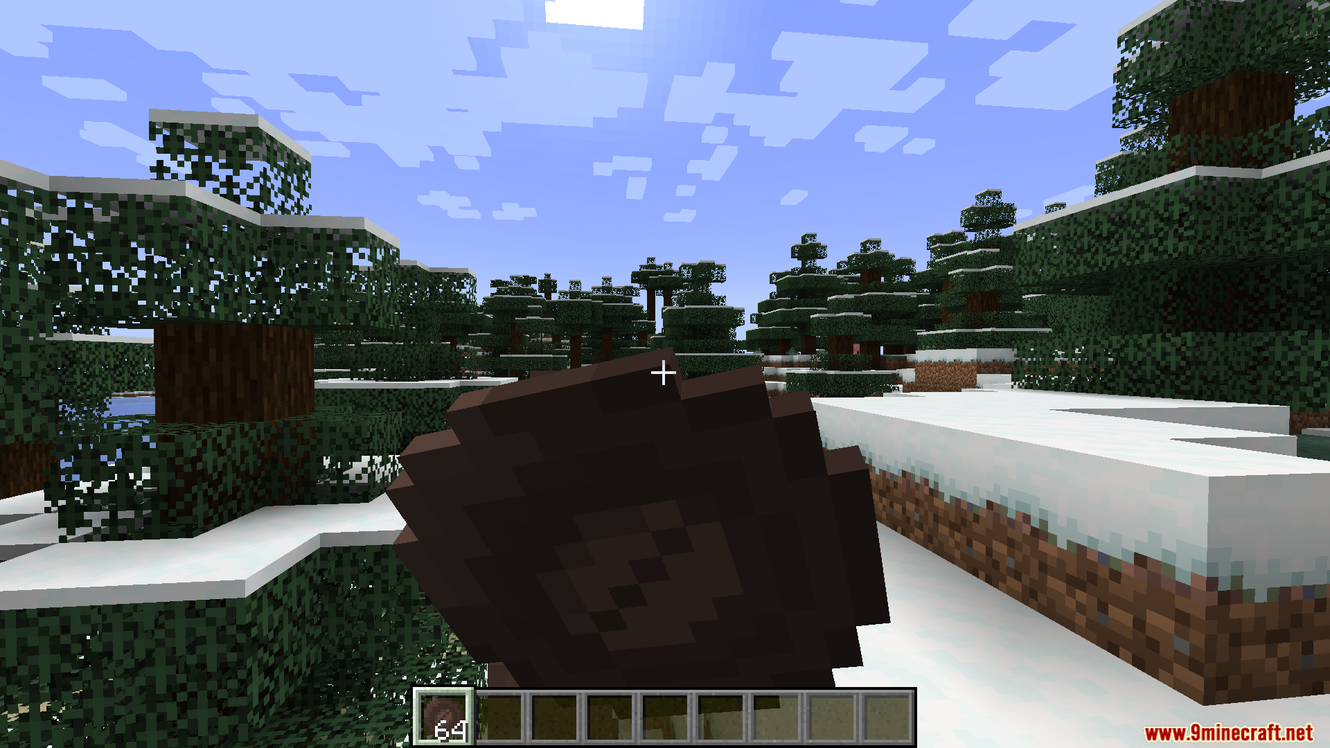 Pixie Co Mod (1.20.1) – Earn Coins And Buy Upgrades 7 Player holding a giant chocolate coin in a snowy biome
