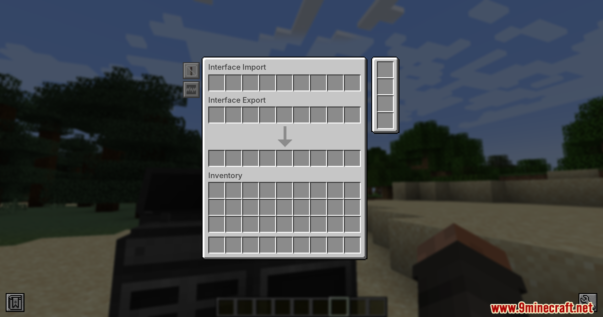 Refined Storage Mixin Mod (1.20.1) – Fixes Lag In Storage Networks 5 Interface block menu showing import and export configuration slots