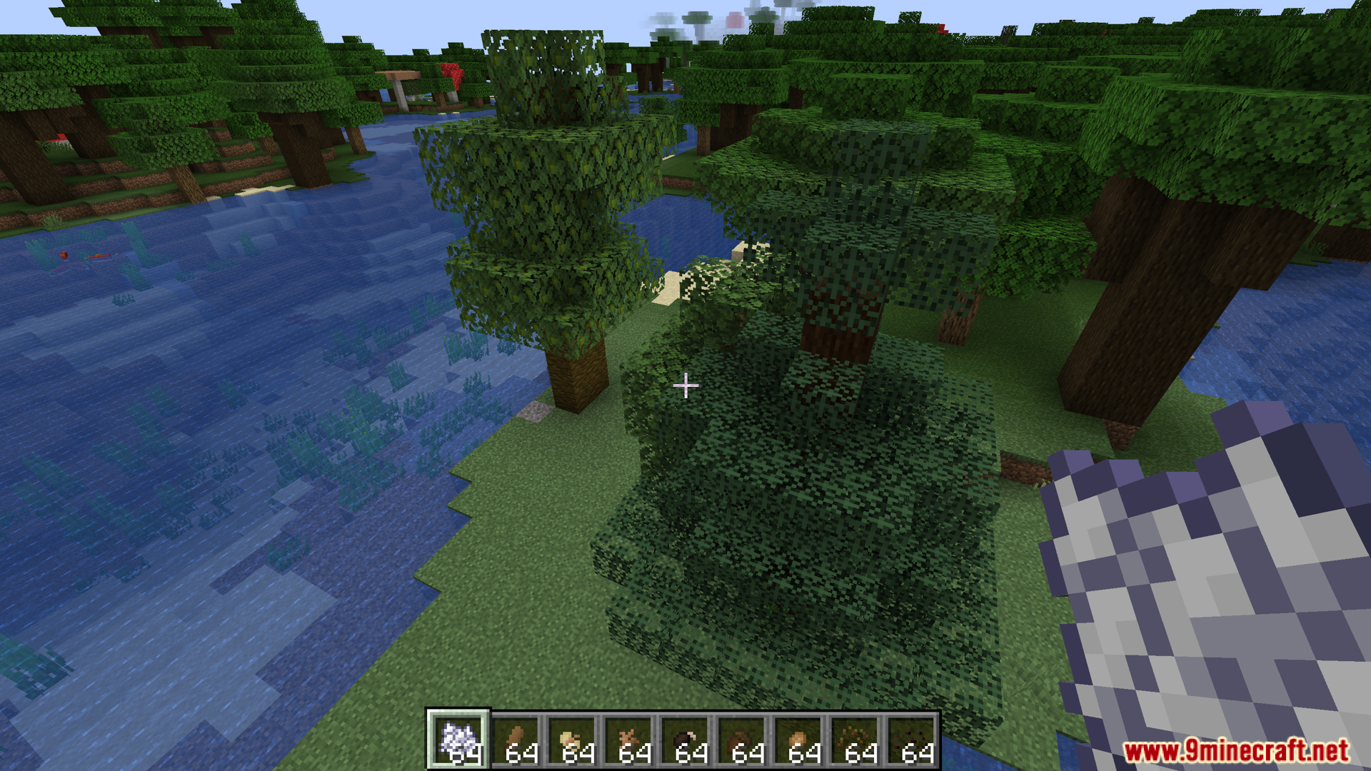 Scarcity Mod (1.20.1) – Changes Hunger And Water Rules 13 Player viewing a fully grown spruce tree from the custom seeds