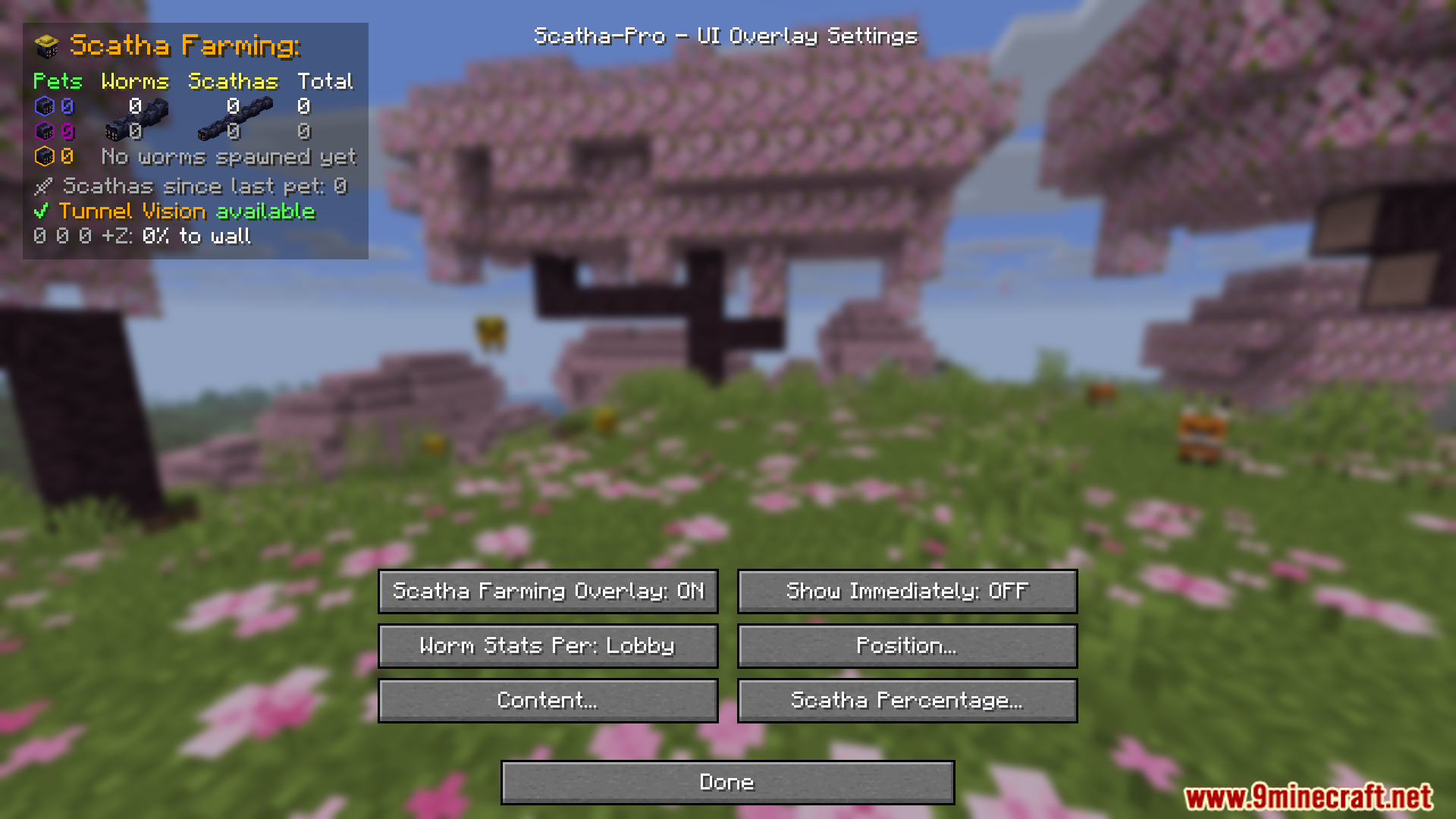 Ui overlay settings for scatha pro mod in minecraft