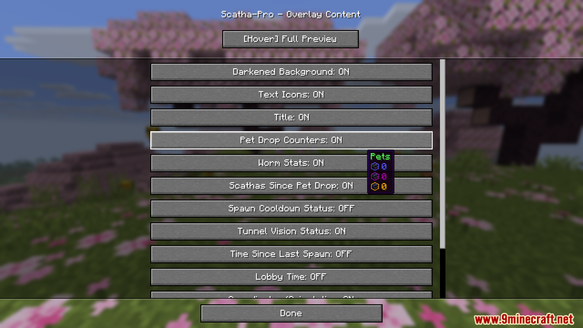Scatha pro mod ui overlay settings menu with tooltips
