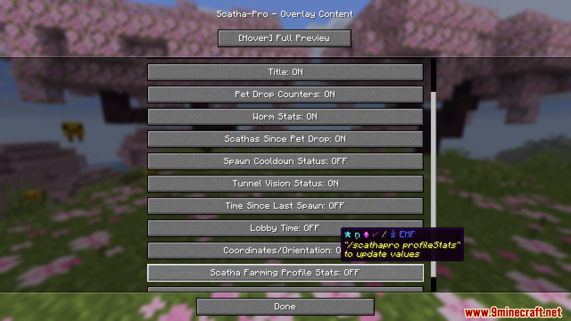 Worm stats configuration in the overlay content menu