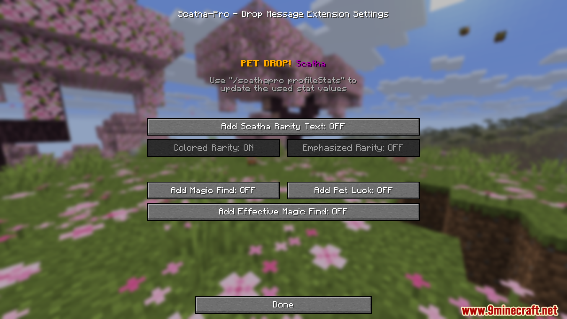 Scatha pro mod drop message extension settings menu interface