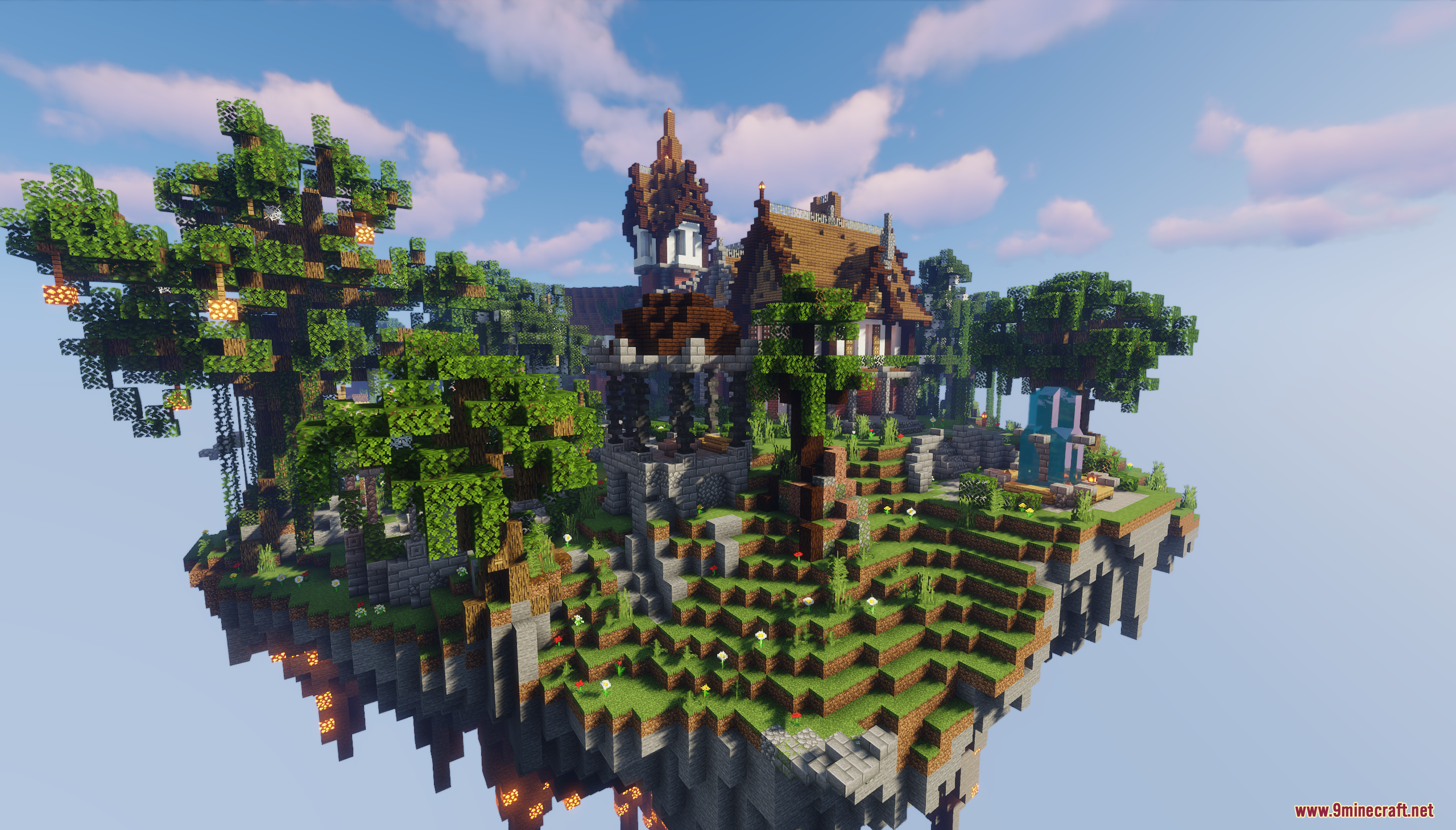 Sky Island Survival Map (26.1.2, 1.20.1) – Survive On Floating Sky Islands 11 Side view of the floating island showing terrain and a gazebo