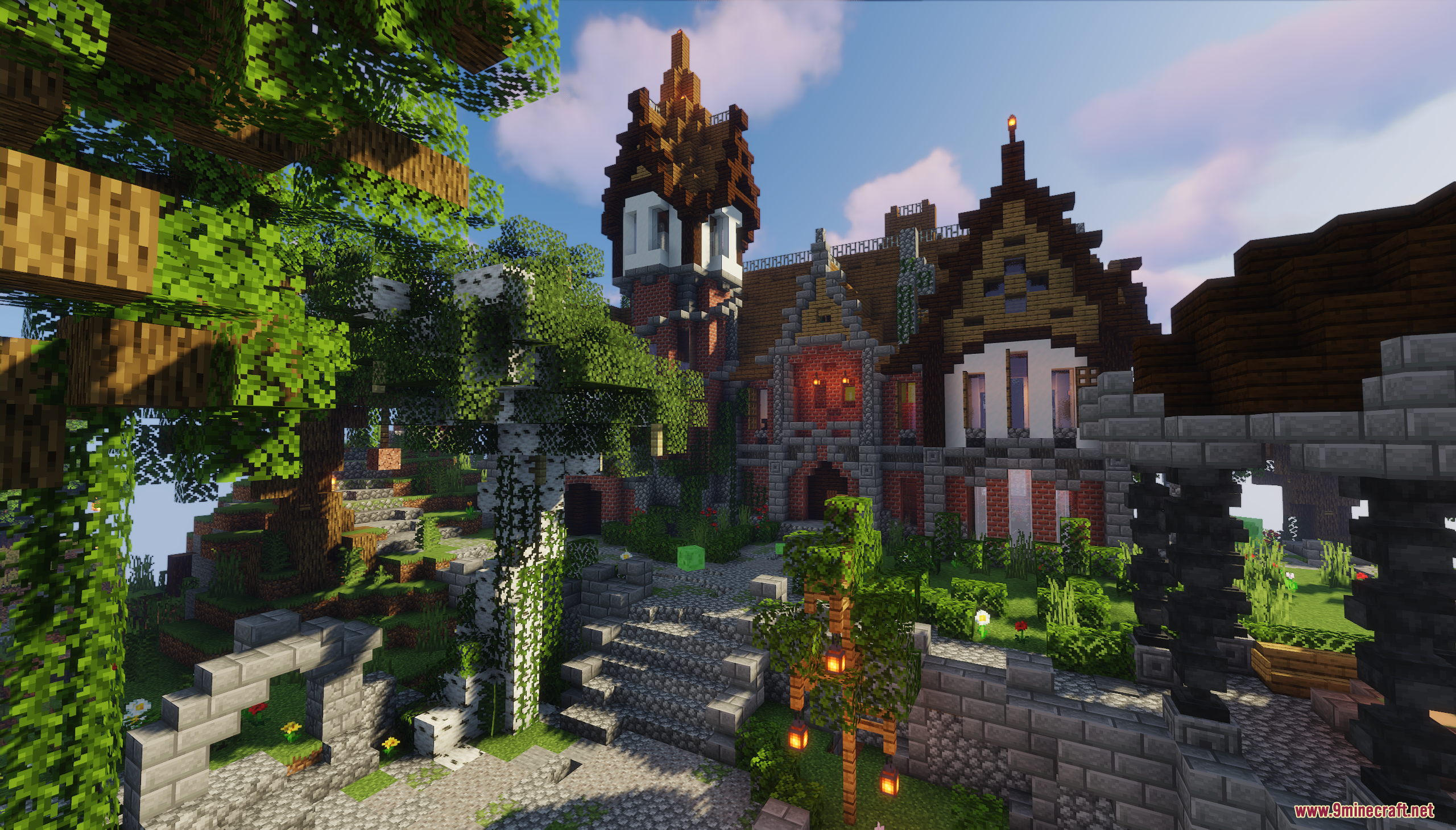 Sky Island Survival Map (26.1.2, 1.20.1) – Survive On Floating Sky Islands 3 Ground level view of the stone courtyard at the abandoned base