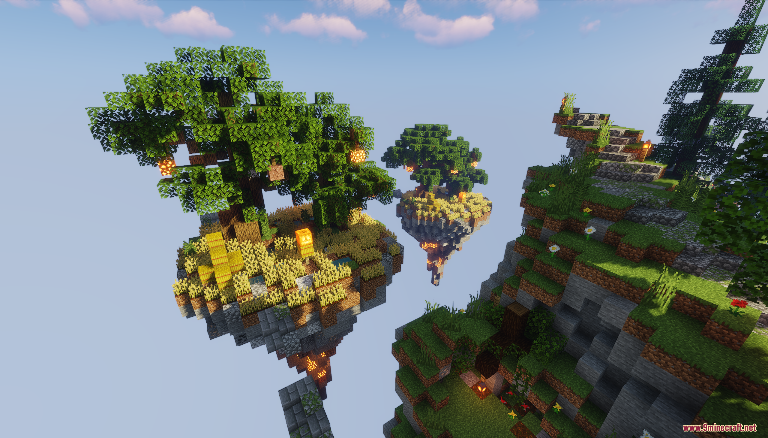 Sky Island Survival Map (26.1.2, 1.20.1) – Survive On Floating Sky Islands 4 Smaller floating islands featuring a starting wheat farm and large trees