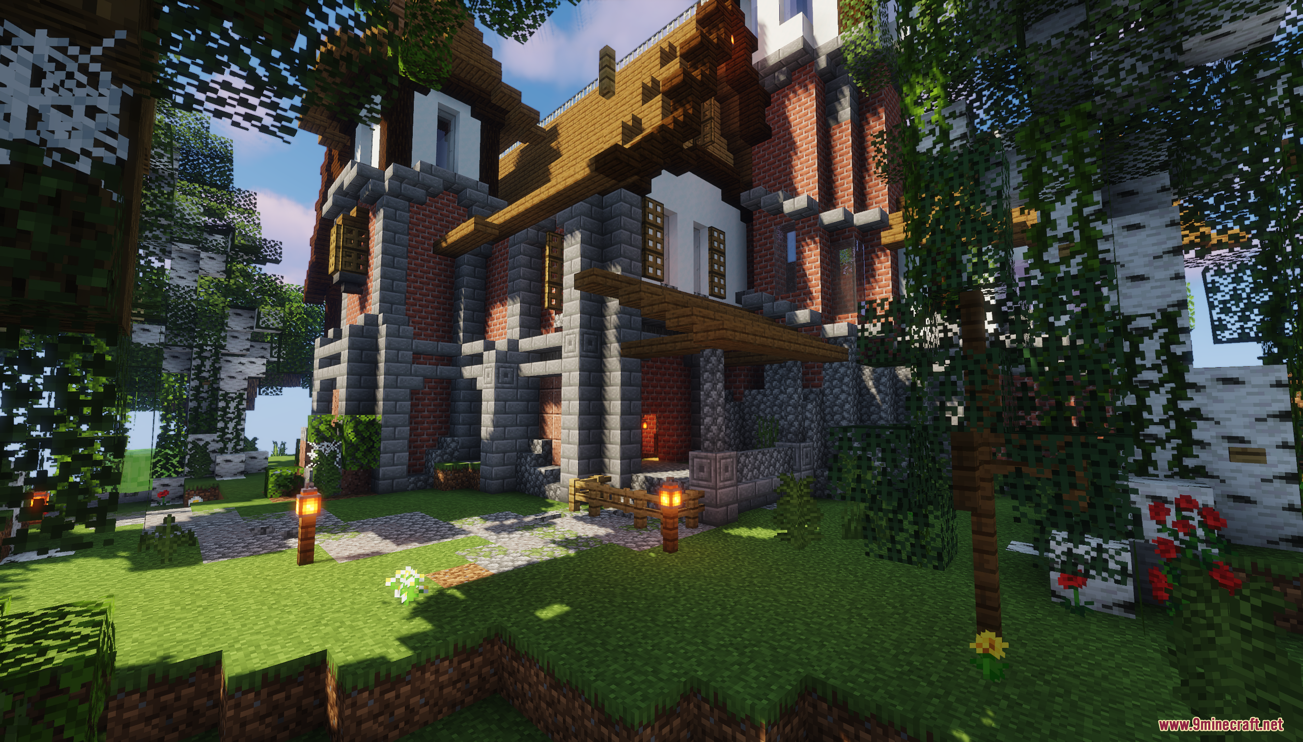 Sky Island Survival Map (26.1.2, 1.20.1) – Survive On Floating Sky Islands 7 Detailed view of the premade abandoned brick house with porch