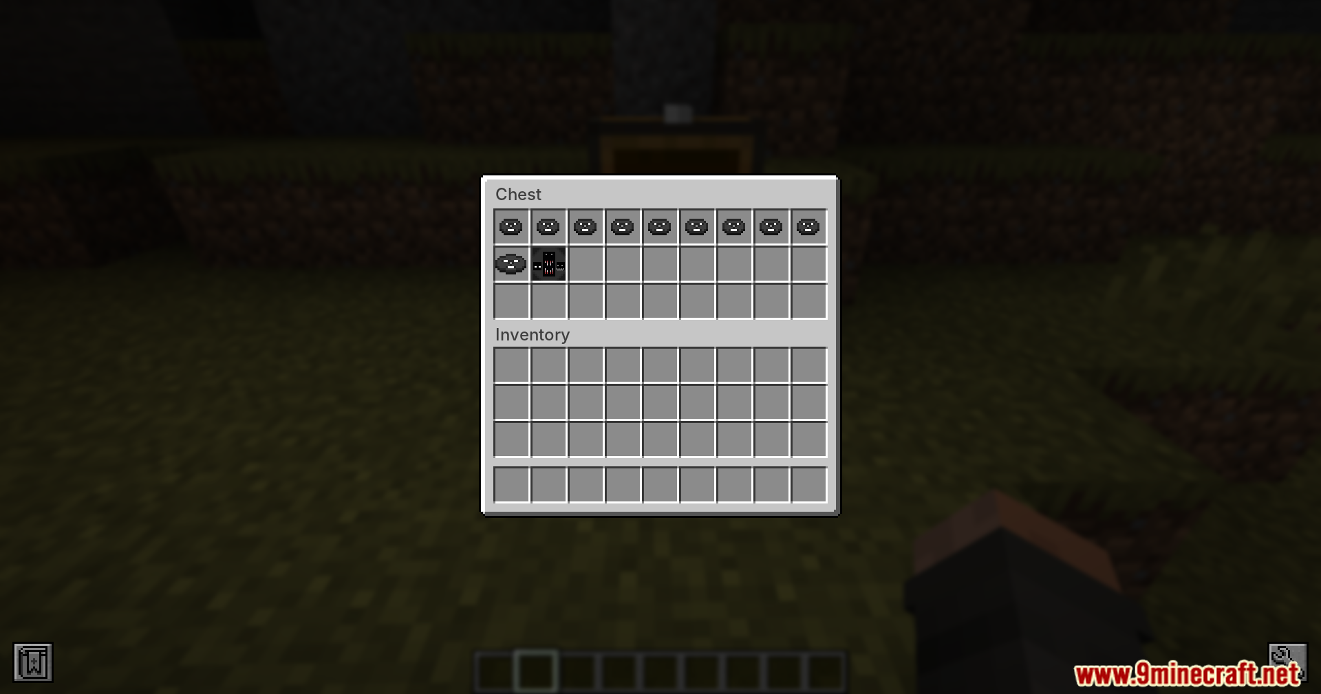 Taxcavereader Mod (1.20.1) – Adds Horror Audiobooks To Dungeons 3 Chest inventory filled with custom black music discs or audiobooks