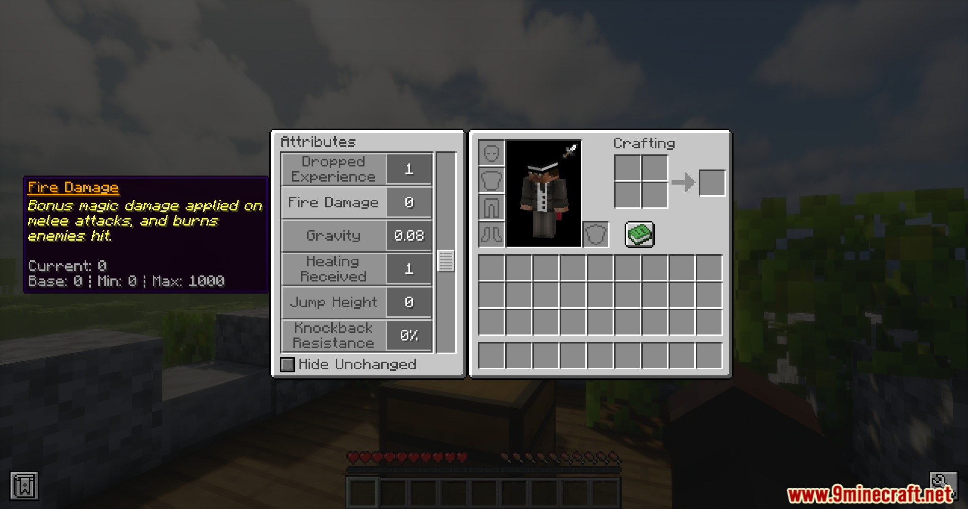 Vitality Fix Mod (1.20.1) – Fixes Bursting Vitality Potion Effect 10 Player viewing fire damage attribute in minecraft inventory menu