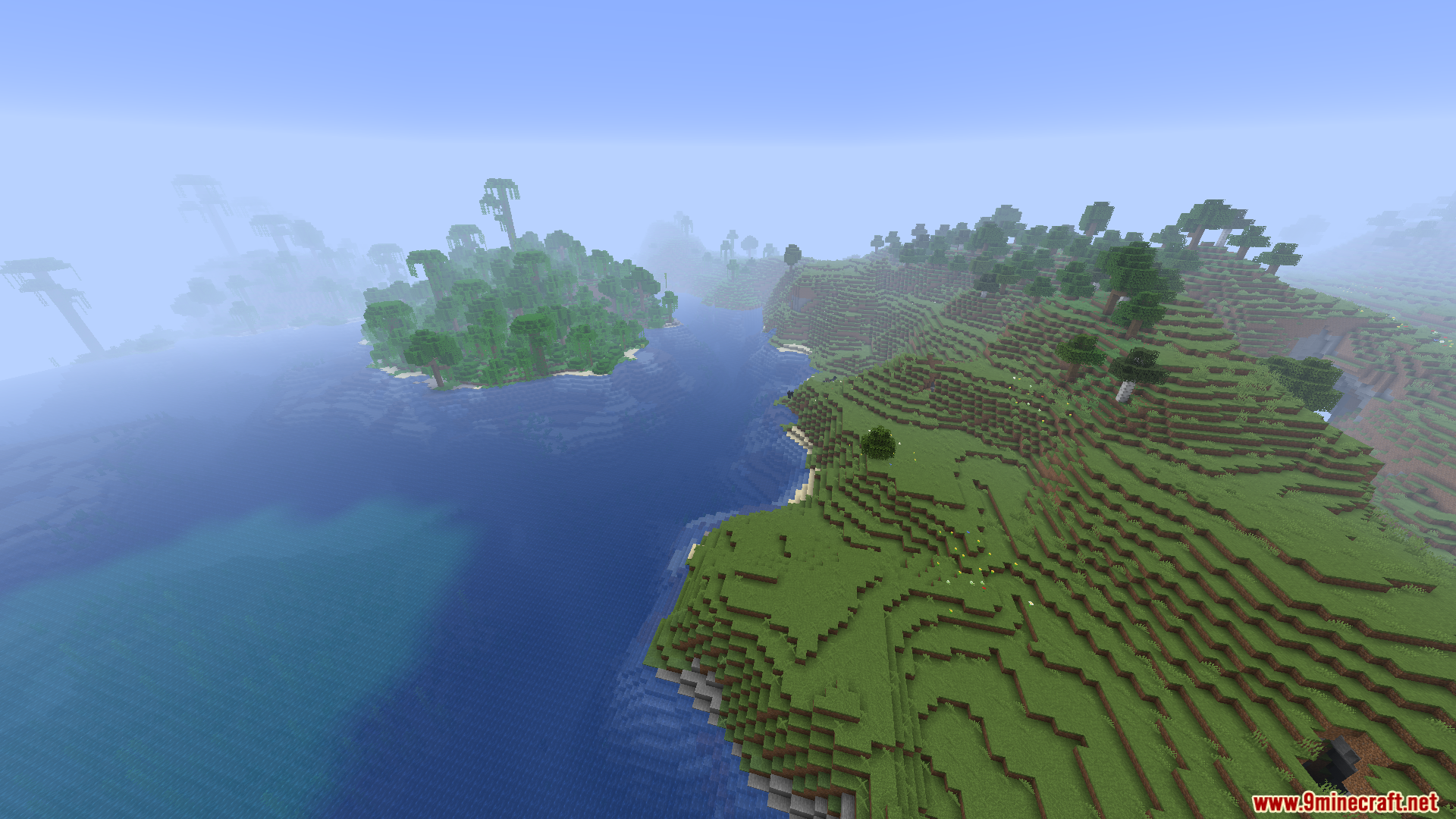 Worldweaver Neoforge Mod (1.21.11, 1.21.1) – Ports Worldweaver To Neoforge 11 A view of a minecraft ocean with a jungle island and a grassy hill
