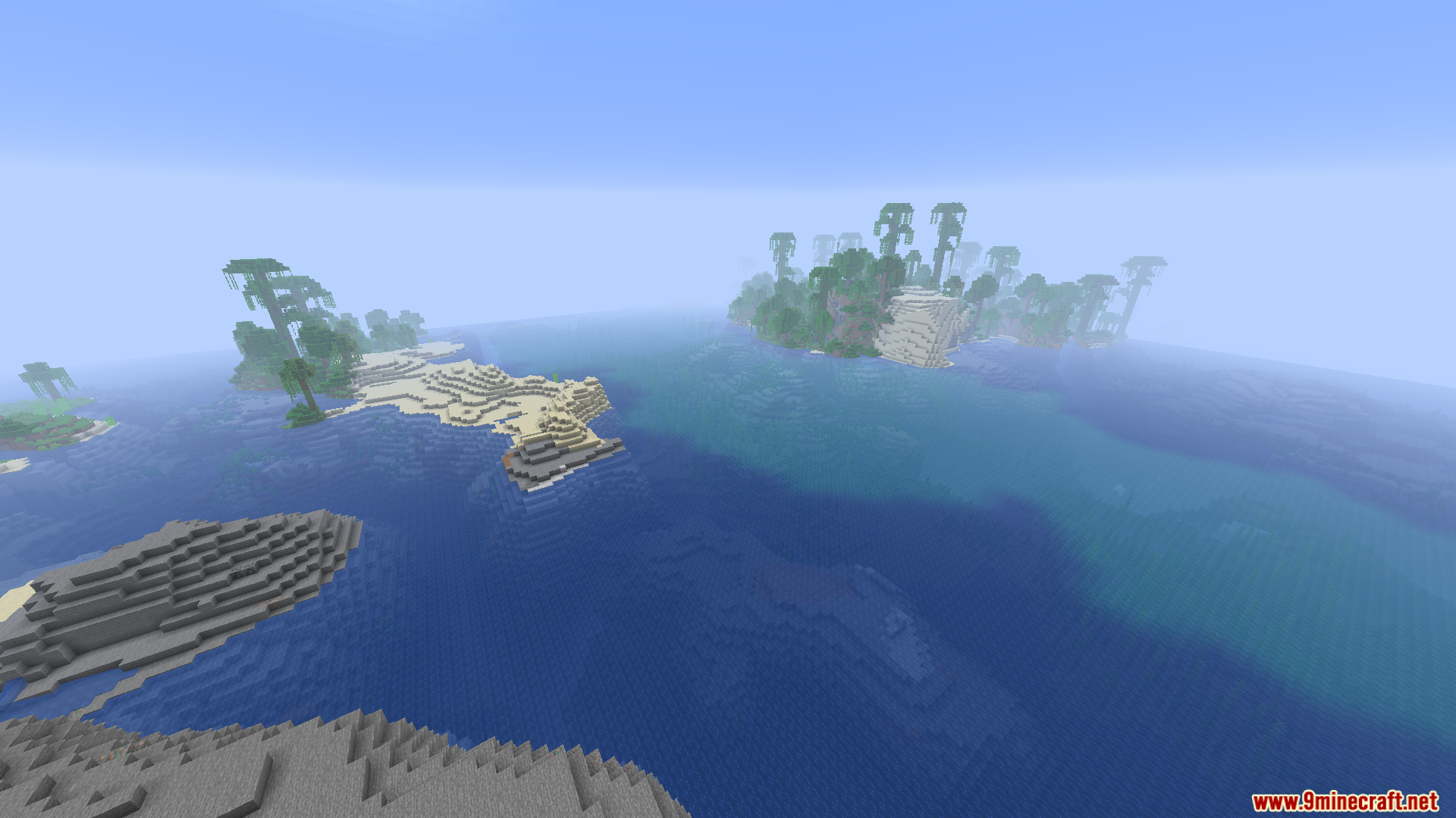 Worldweaver Neoforge Mod (1.21.11, 1.21.1) – Ports Worldweaver To Neoforge 10 A view of a minecraft ocean with islands and a jungle biome in the distance