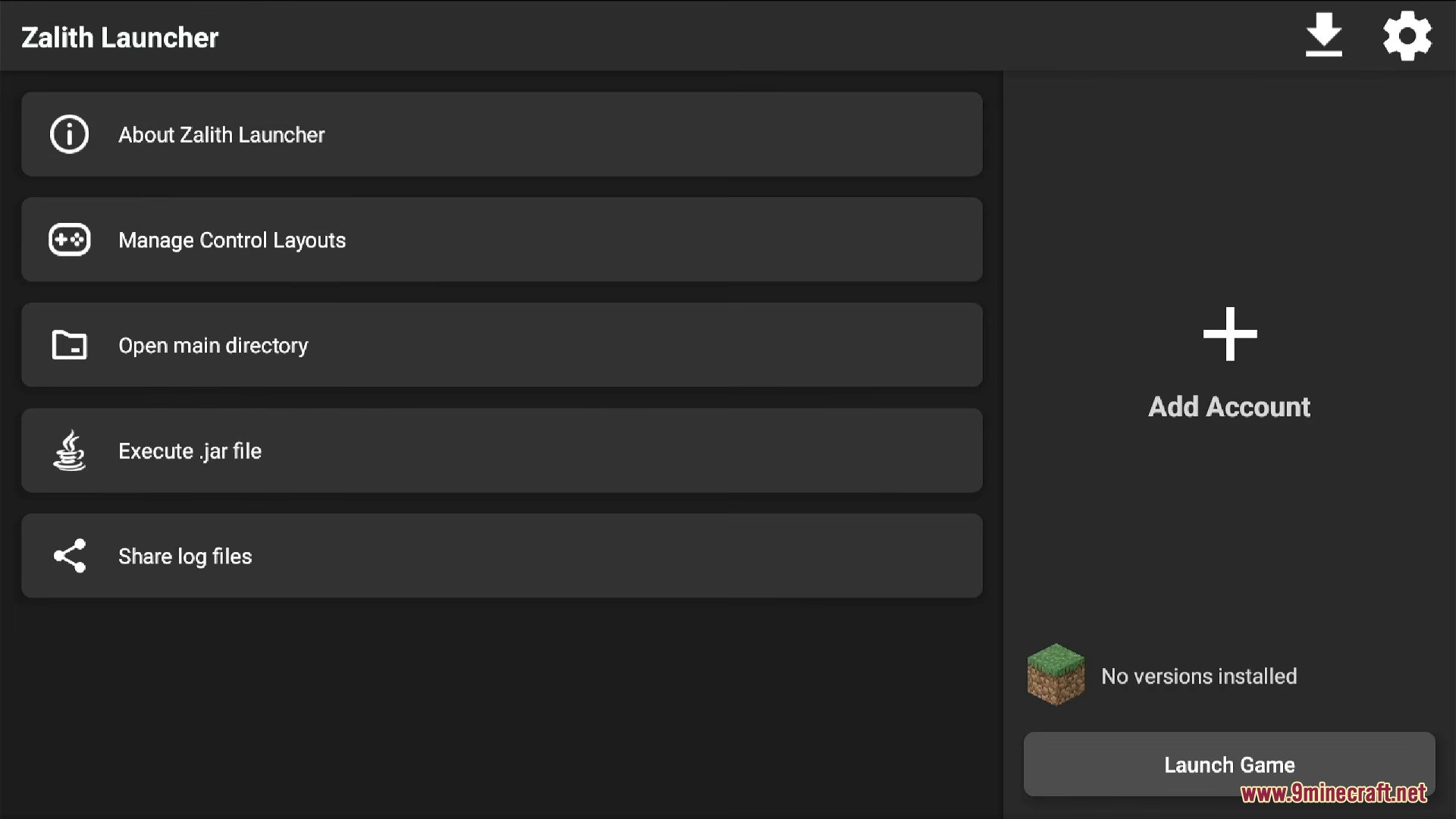 Zalith Reborn Launcher – Play Meteor Client On Mobile 3 Main menu of zalith launcher showing options like manage control layouts