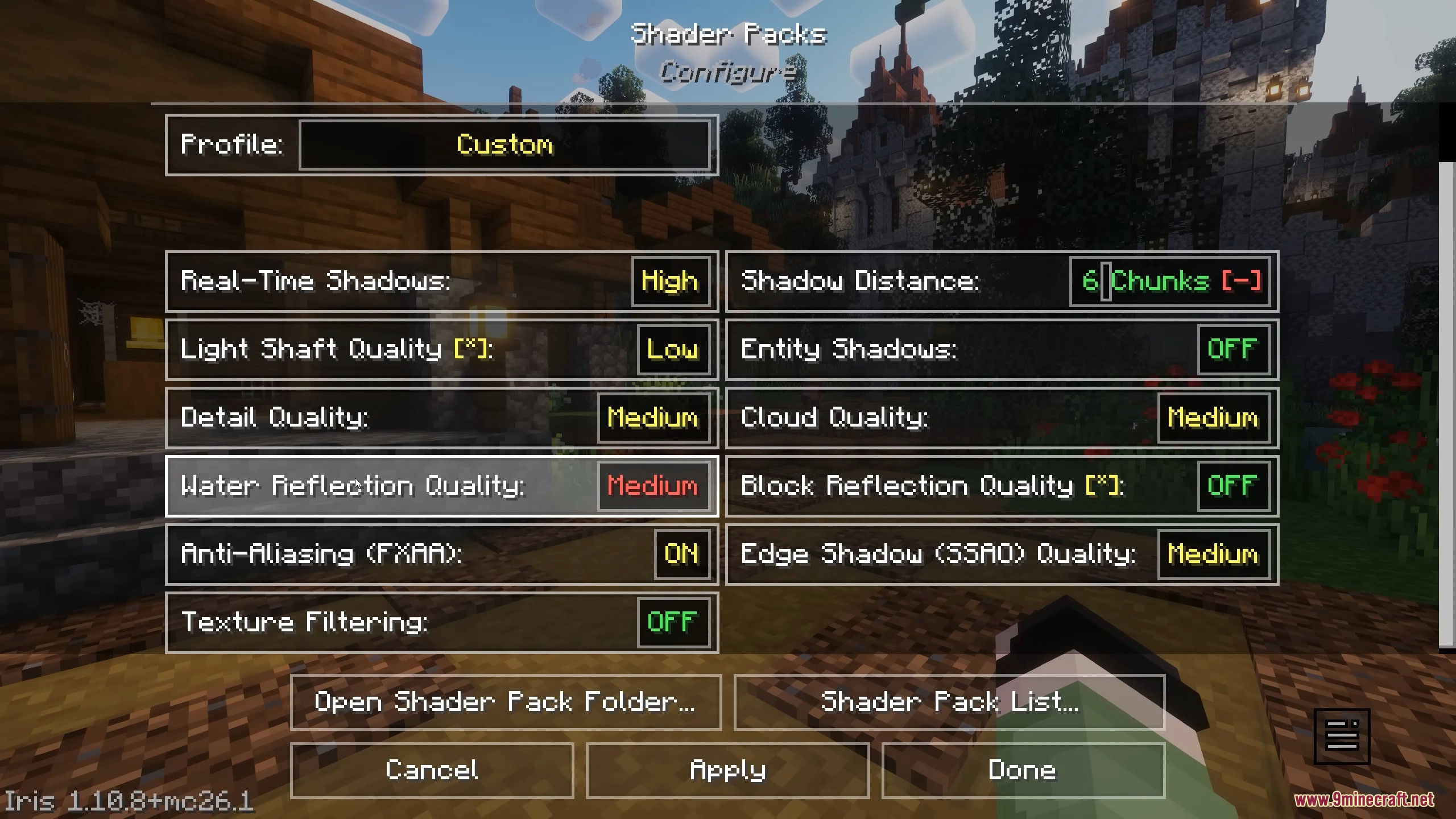 Picture Mode Mod (26.1.1, 1.20.1) – Capture Isometric Screenshots Easily 7 Minecraft shader packs configuration settings menu screen