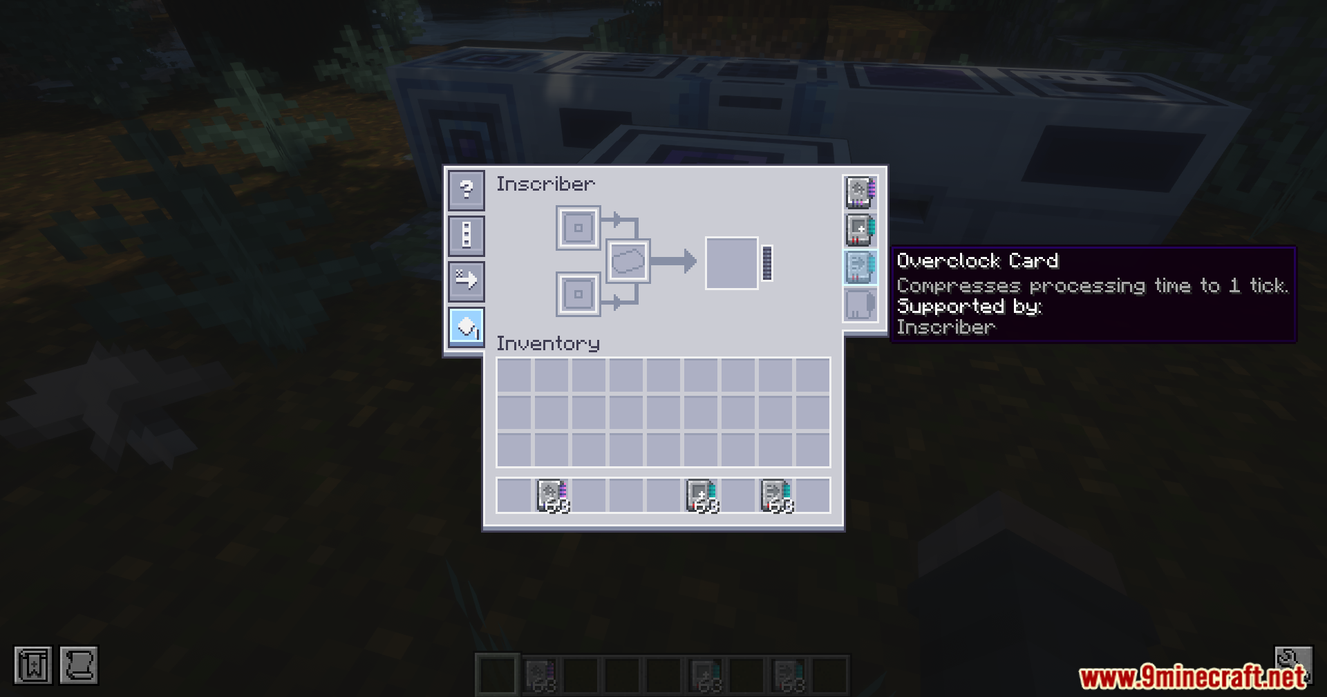 Ae2 Overclocked Mod (1.21.1, 1.20.1) – Process Items Instantly In Your Ae2 8 Player viewing the inscriber interface with an overclock card installed