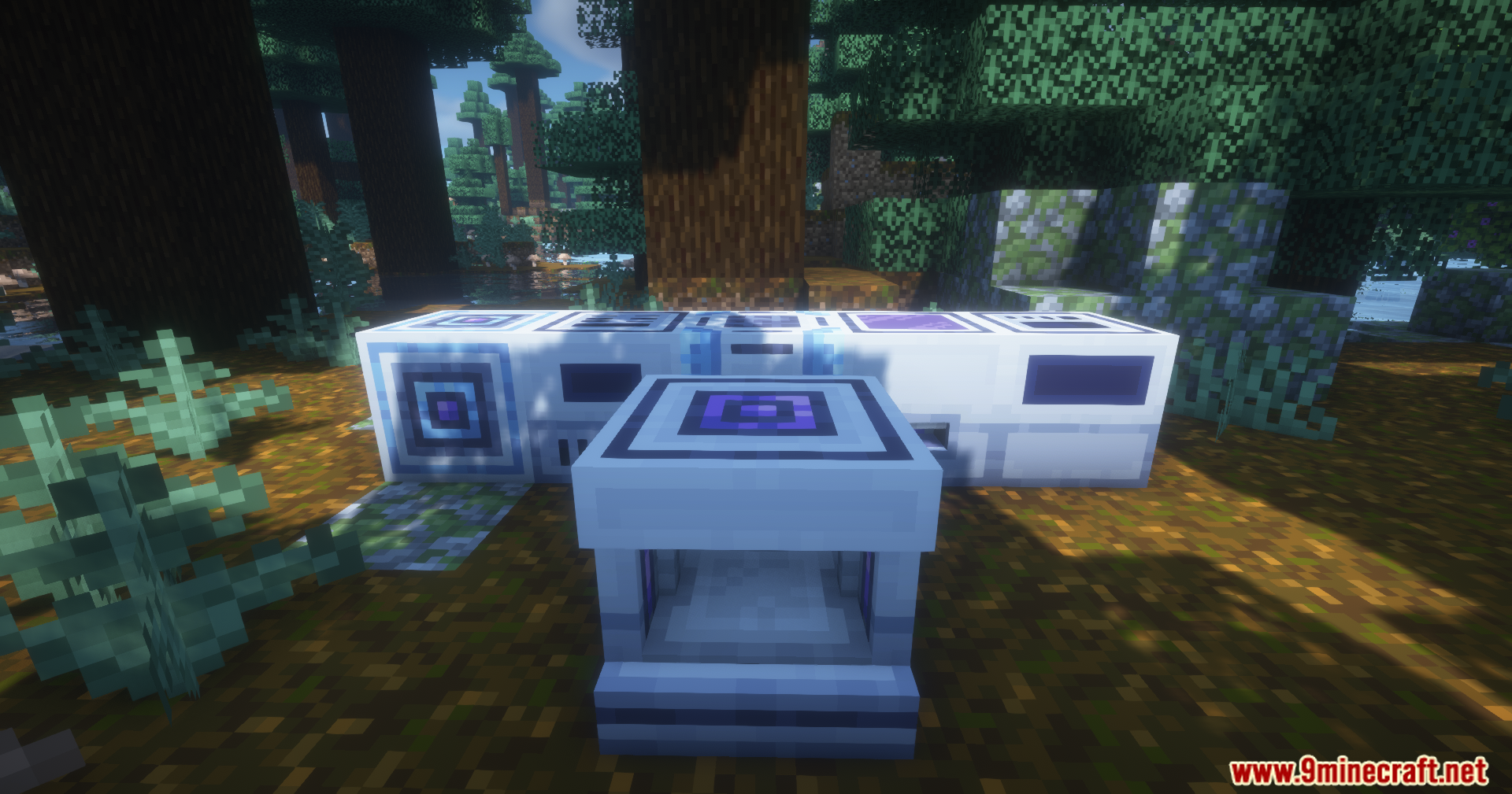 Ae2 Overclocked Mod (1.21.1, 1.20.1) – Process Items Instantly In Your Ae2 10 Row of applied energistics machines placed in a forest clearing