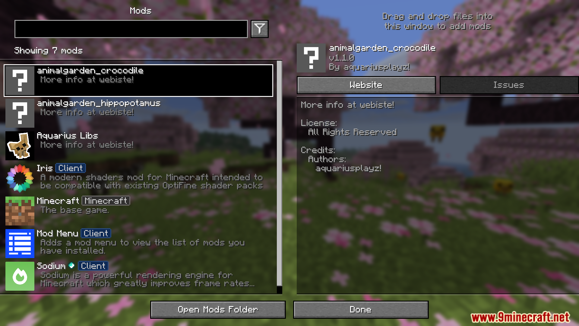 Animal Garden Crocodile Mod (26.1.2, 1.20.1) – Survive Deadly Swamp Crocodiles 2 Animal garden crocodile mod installed in the mods list