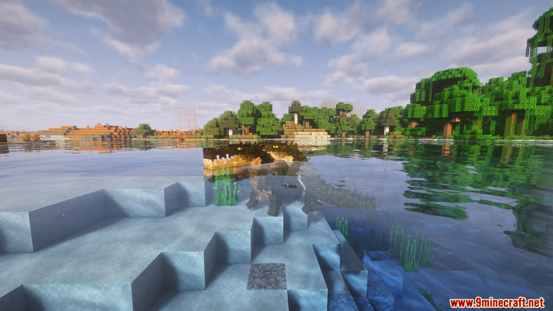 Animal Garden Crocodile Mod (26.1.2, 1.20.1) – Survive Deadly Swamp Crocodiles 11 A crocodile lurks in the water near the shore