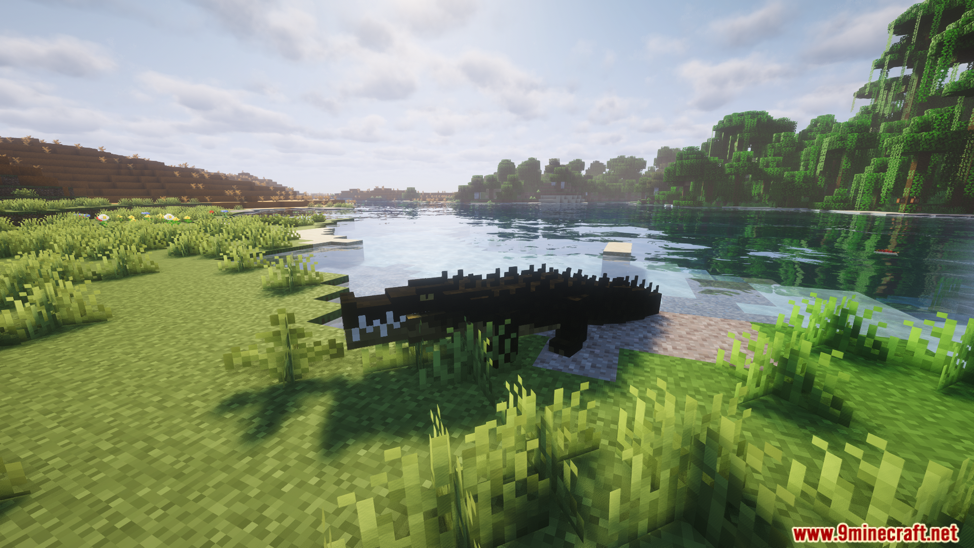 Animal Garden Crocodile Mod (26.1.2, 1.20.1) – Survive Deadly Swamp Crocodiles 4 A large crocodile mob resting on the riverbank