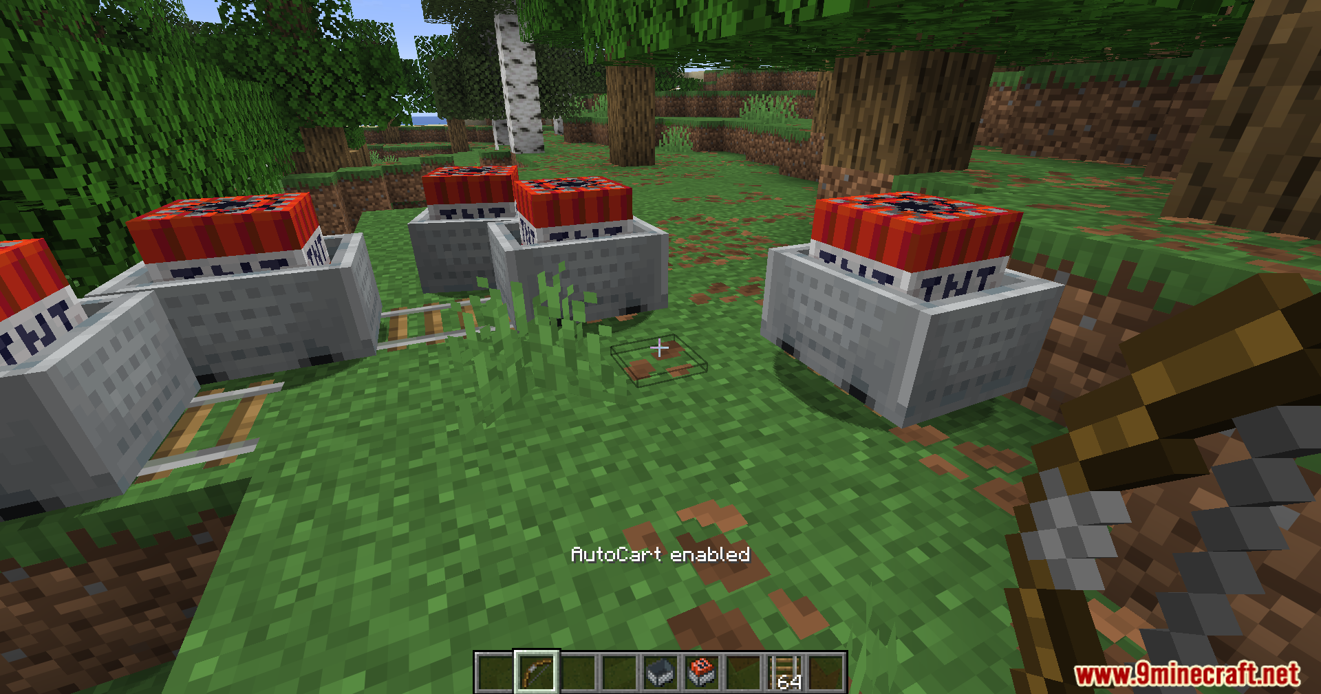 Auto Cart Mod (1.21.11) – Shoot Explosive Tnt Carts 8 Autocart mod automatically placing multiple tnt minecarts